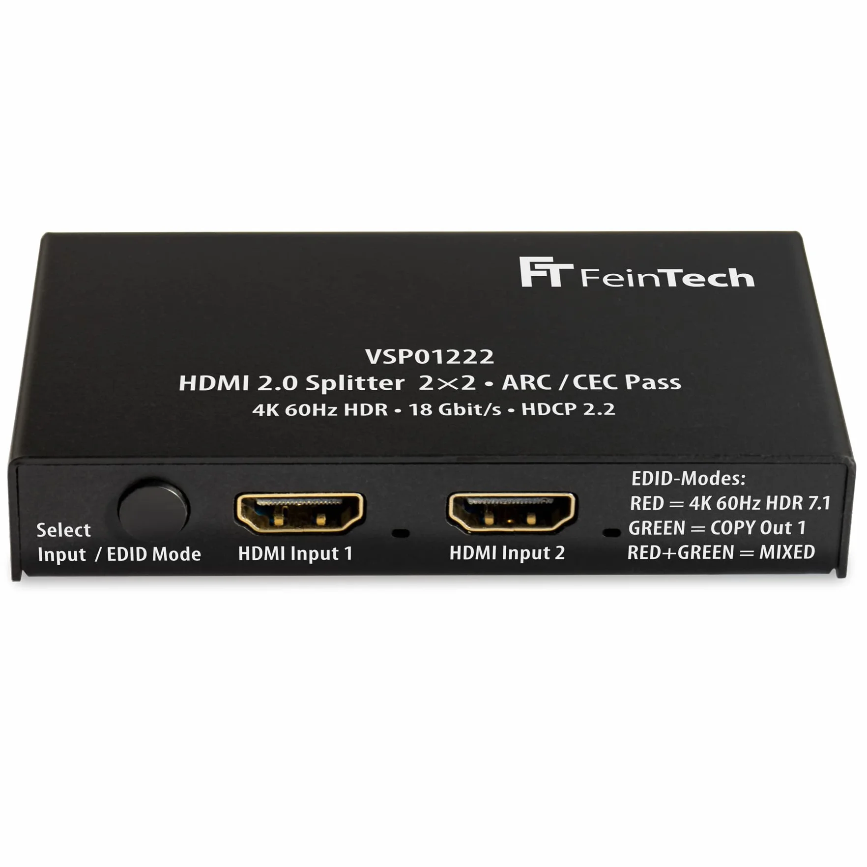 FeinTech VSP01222 HDMI 2.0 rozdzielacz 2 wejścia, 2 wyjścia, skaler, ARC, paszport do odbiornika AV 4K 60Hz HDR