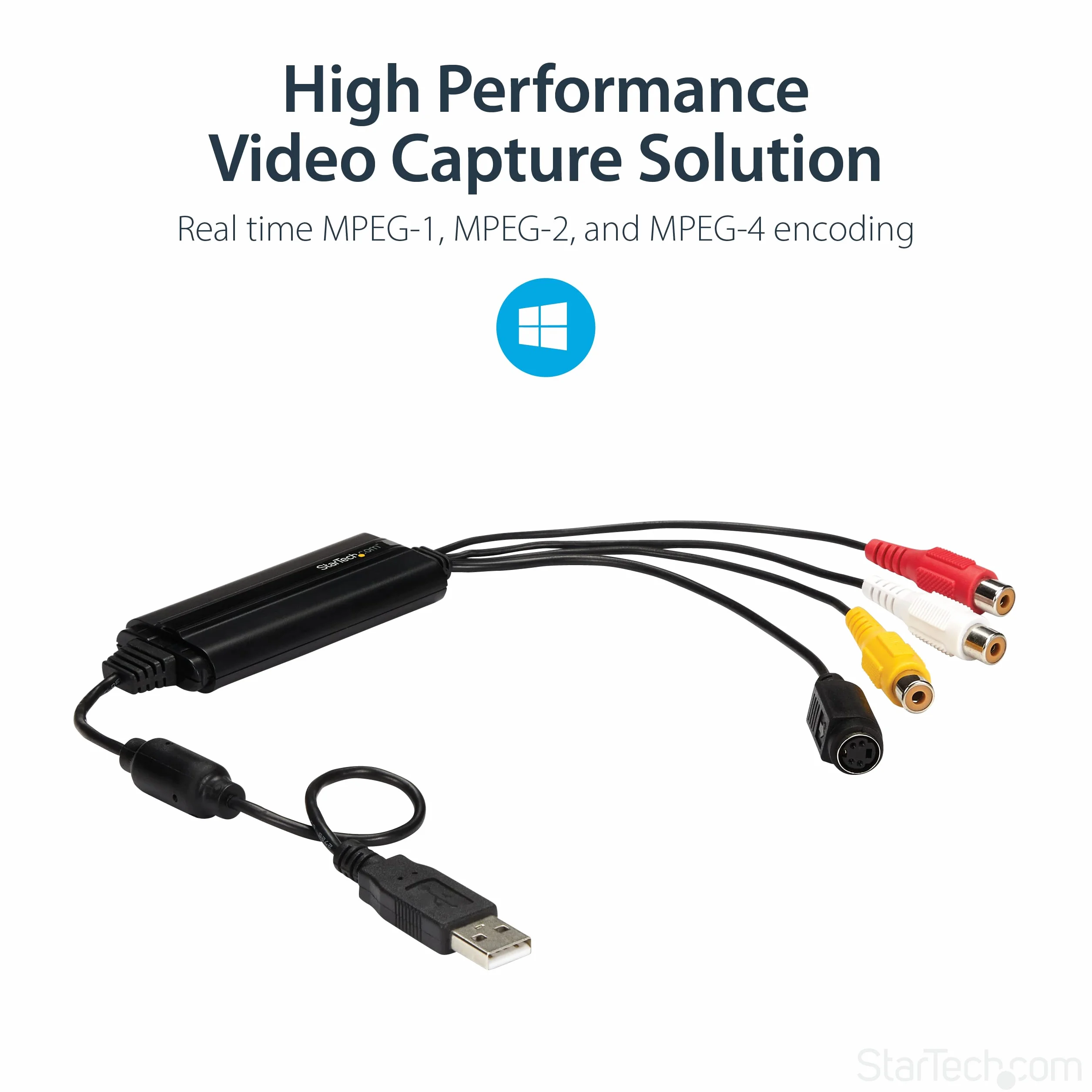 StarTech.com Kabel USB do przechwytywania wideo S-Video/Composite na USB 2.0 SD, konwerter analogowo-cyfrowy (SVID2USB232)
