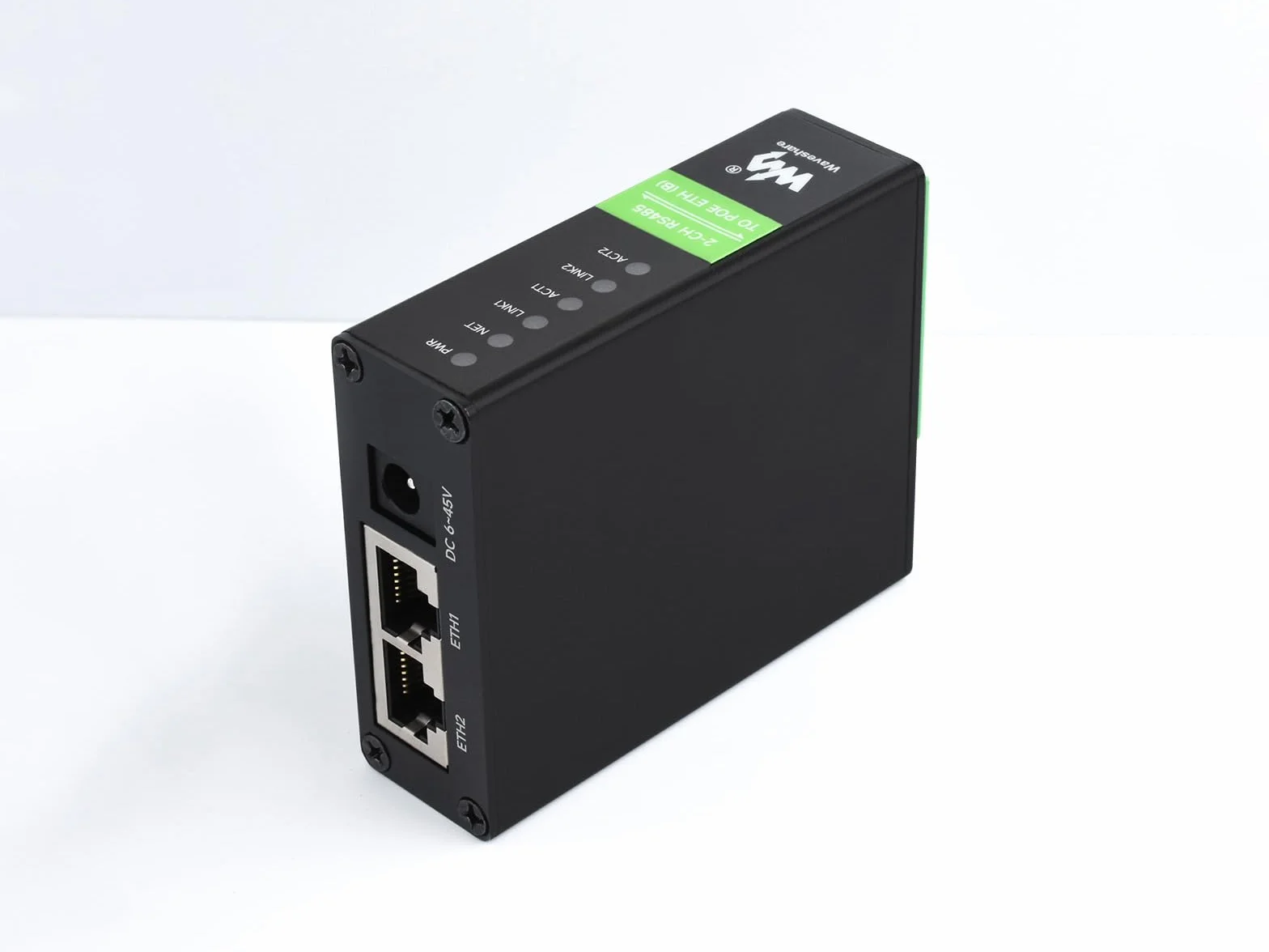 Waveshare 2-Ch RS485 To POE Ethernet Serial Server, 2-Channel RS485 Independent Operation, 2x POE Ethernet Port, Rail-Mount Industrial Isolated Serial Module, Bidirectional Transparent Transmission