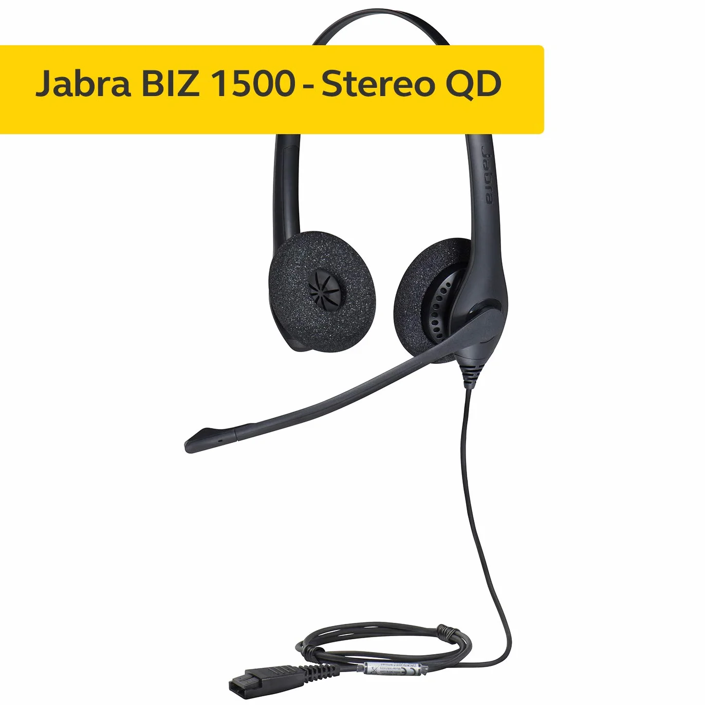 Jabra Biz 1500 Quick Disconnect On-Ear Stereo Headset - Corded Headphone with Noise-cancelling Microphone and Volume Spike Protection for Deskphones, Black