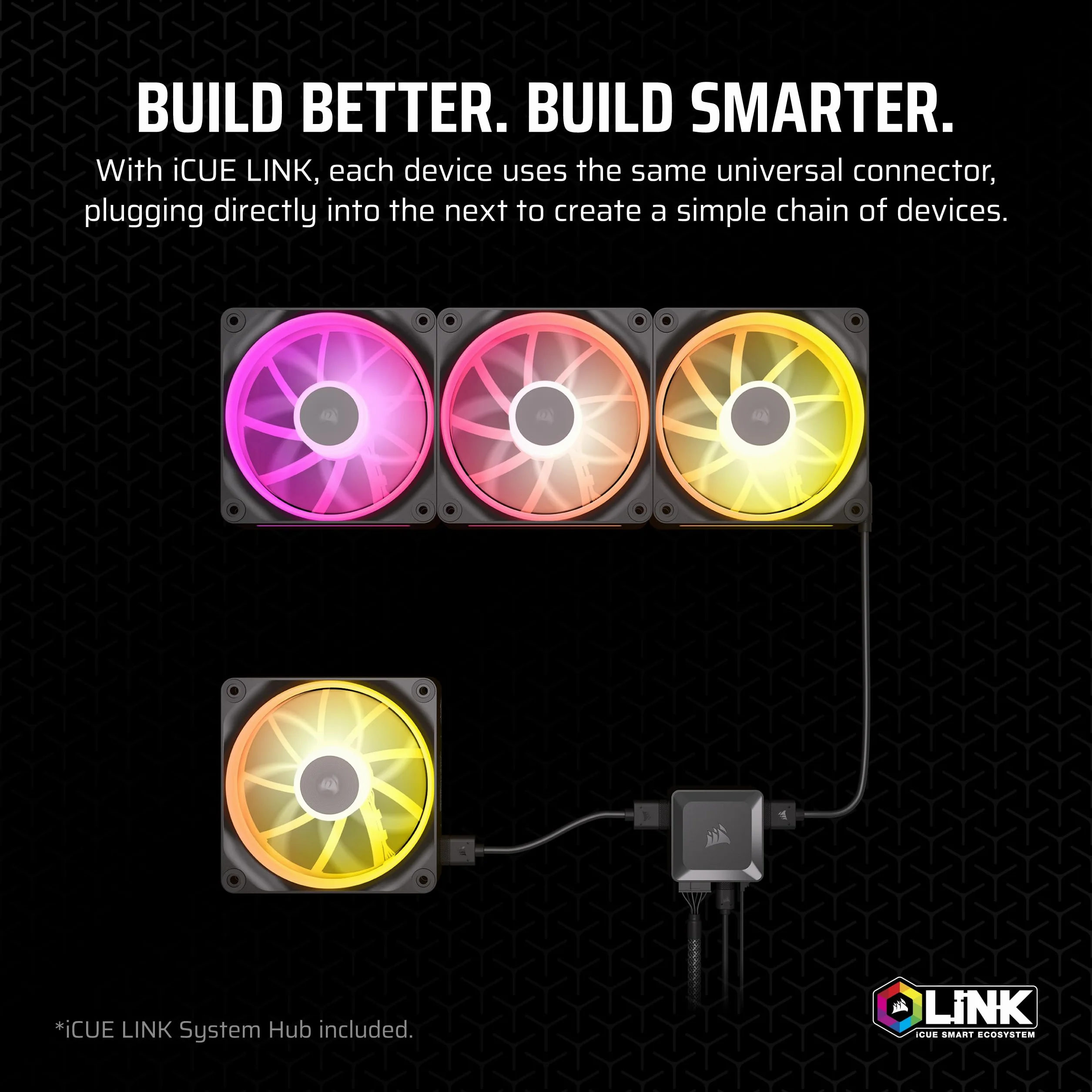 CORSAIR iCUE LINK LX120 RGB 120 mm PWM Wentylatory Pakiet Potrójny – Podwójne Pętle Świetlne – Zawiera iCUE LINK System Hub – Technologia CORSAIR AirGuide – Czarny