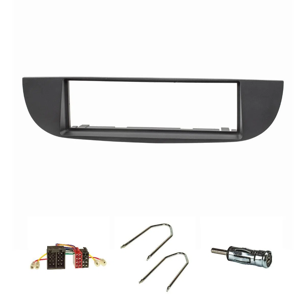 tomzz Audio 2414-038 ramka radiowa zestaw pasuj?cy do FIAT 500 rok prod. 2007-2015 czarna z adapterem radiowym ISO, adapter antenowy ISO DIN, uchwyt odblokowuj?cy