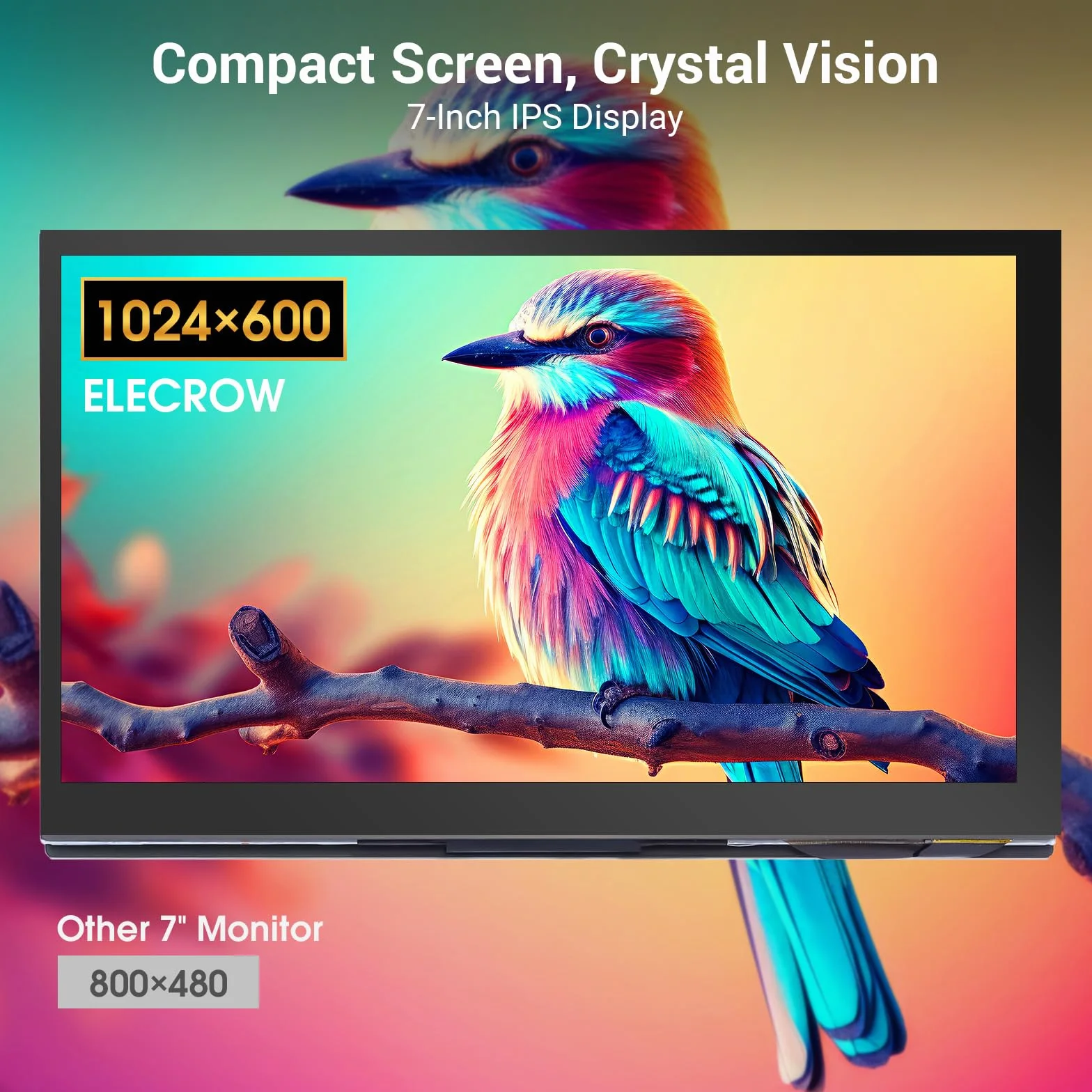 ELECROW 7-calowy ekran dotykowy IPS HD 1024 x 600 HD, kompatybilny z Raspberry Pi/BB, czarny