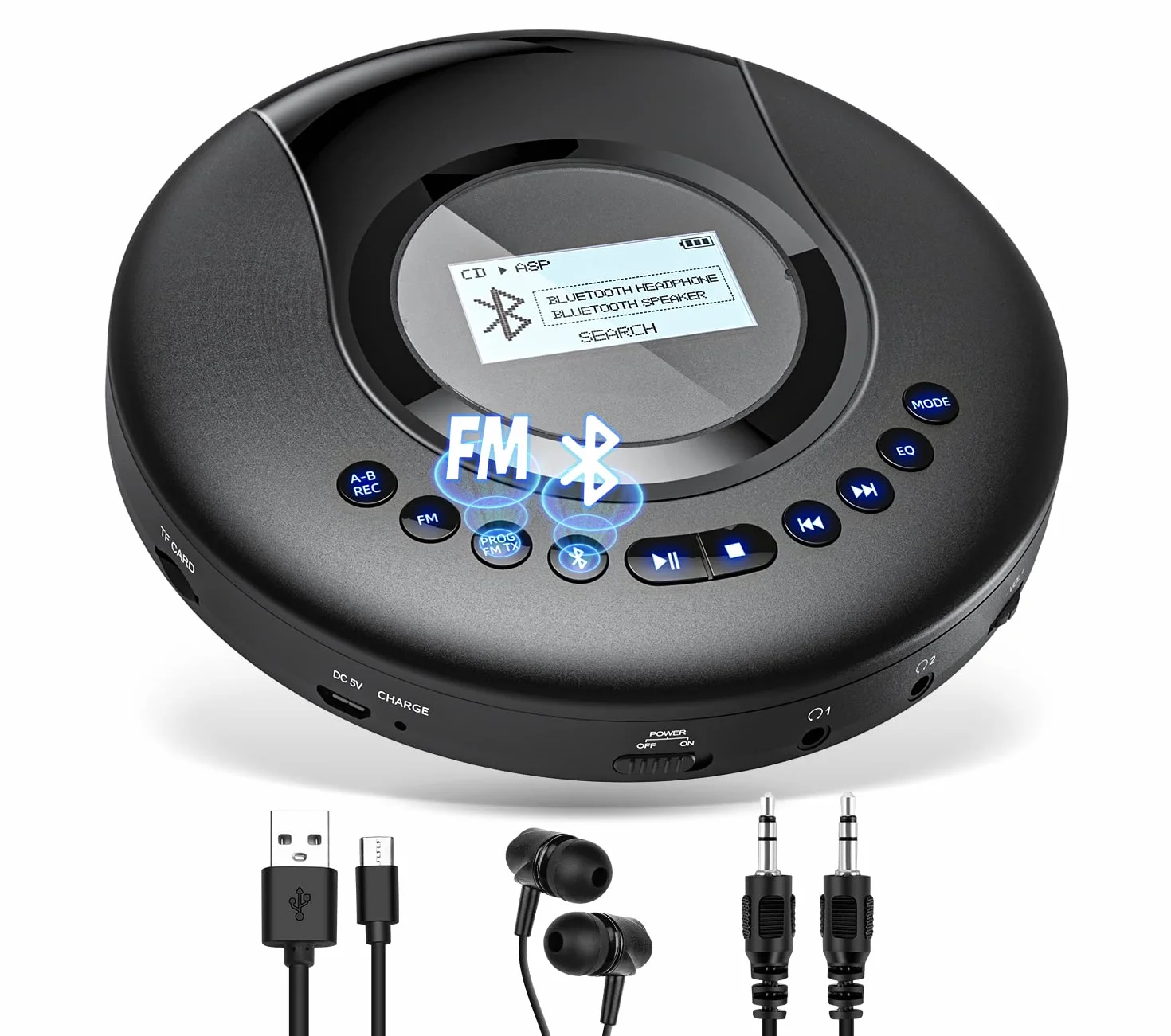 Przenośny odtwarzacz CD, przenośny odtwarzacz CD Arafuna Bluetooth do samochodu i dzieci, akumulator 2000 mAh Odtwarzacz CD Discman z ekranem LCD, ochrona przeciwwstrząsowa Odtwarzacz CD FM
