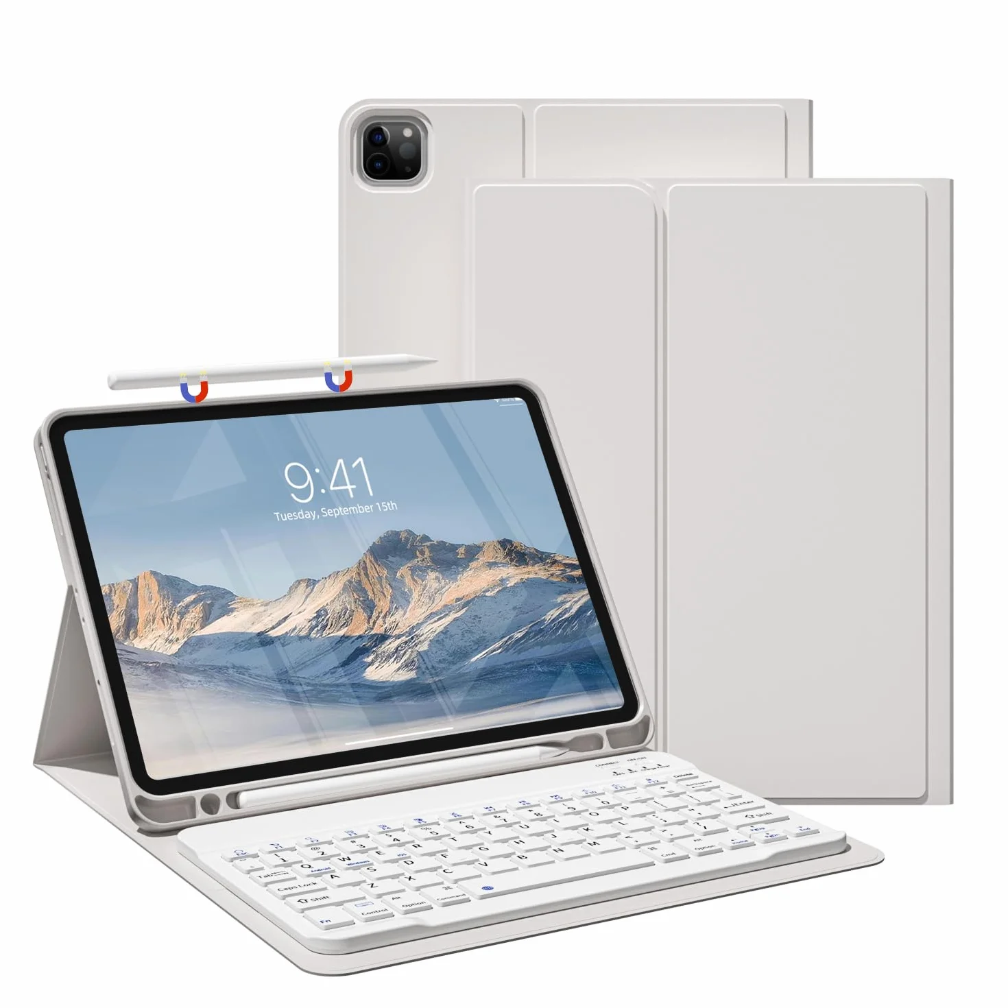 JKSML Etui na klawiaturę do iPad Pro 11 cali 4./3./2. generacji (2022/2021/2020) z uchwytem na długopis, zdejmowana klawiatura Bluetooth, miękkie etui ochronne TPU do iPada Pro 11", układ QWERTZ