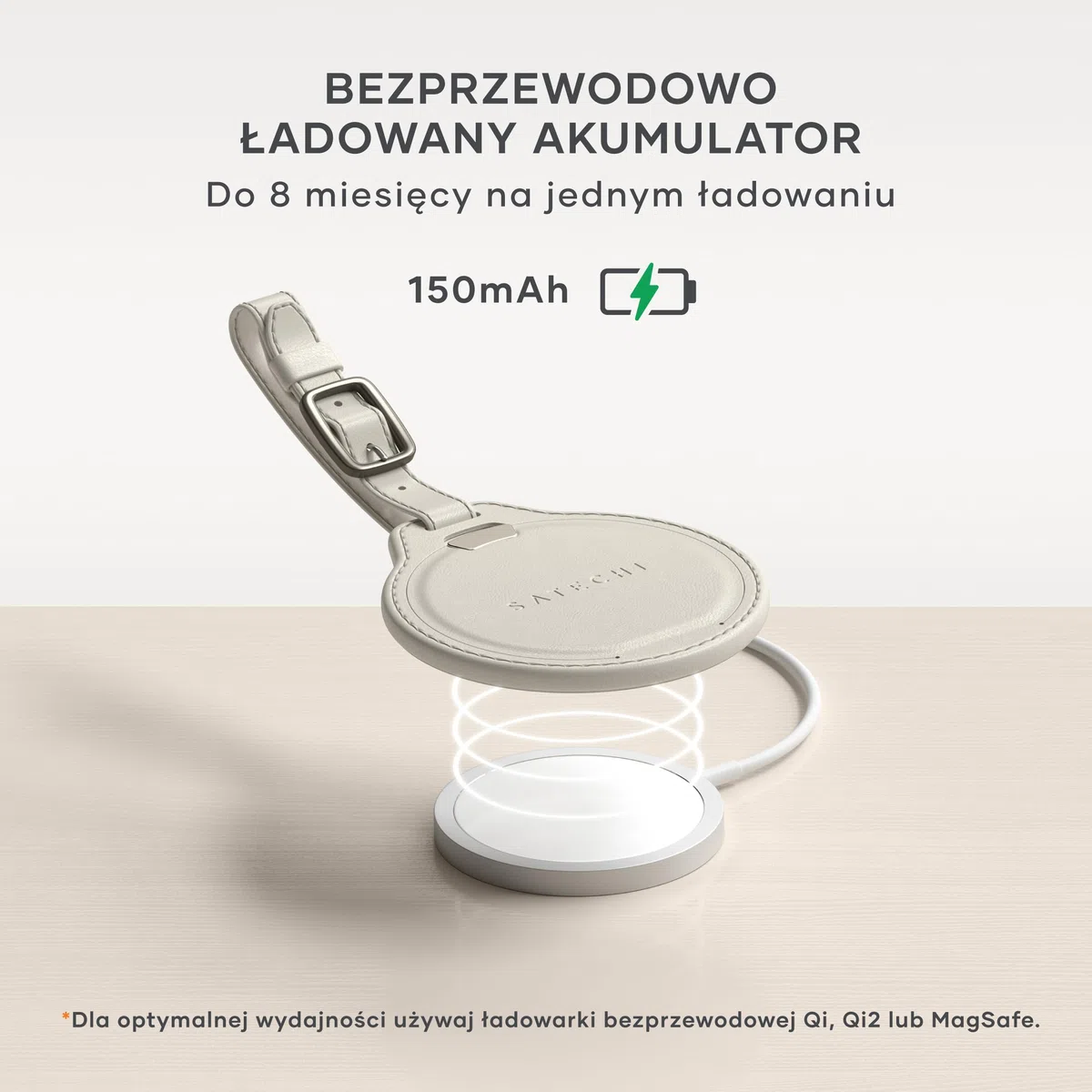 SATECHI FindAll Lokalizator Bagażu Z Funkcją Apple Find My, Ładowaniem Bezprzewodowym, Alertami Dźwiękowymi I GPS-Em Do Bagażu I Plecaka, Do iPhone 17 16 15, iPad, Mac I Innych Urządzeń – Beżowy