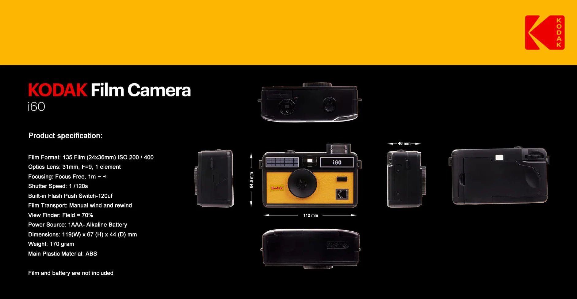 Kodak Kamera filmowa i60 35 mm retro bez ostrości wbudowana lampa błyskowa
