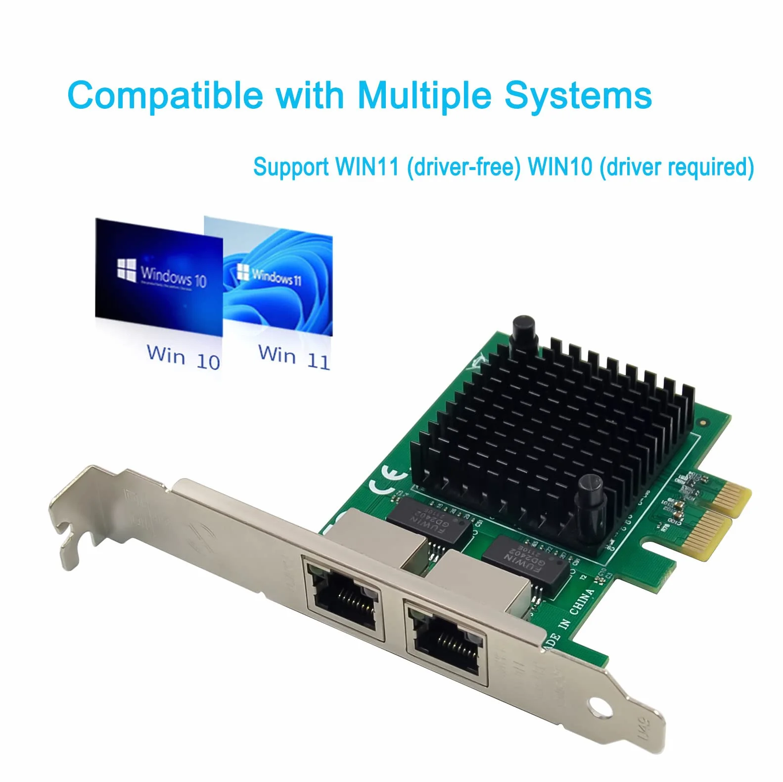 Dual PCIe 3.1 2.5GBase-T adapter sieciowy z Intel I225-V 2500/1000/100 Mbps PCI Express Gigabit Ethernet karta NIC RJ45 kontroler LAN do systemu Windows 10/11 z uchwytem niskoprofilowym, DUAL I225