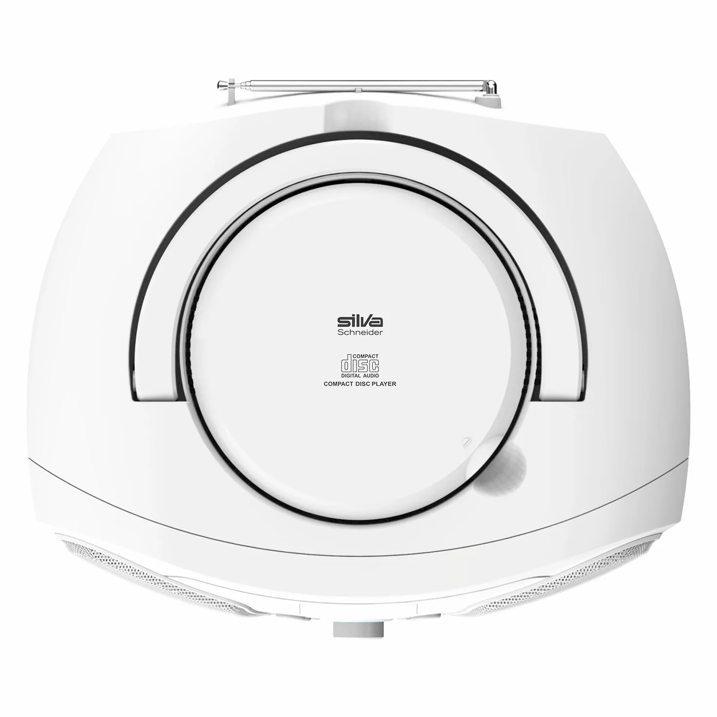 Silva Schneider MPC 25.4 USB przenośny odtwarzacz CD z radiem FM, USB do MP3, AUX i gniazda słuchawkowego, wyświetlacz LCD, 40 W p.m.p.o., zasilanie sieciowe/bateryjne – biały
