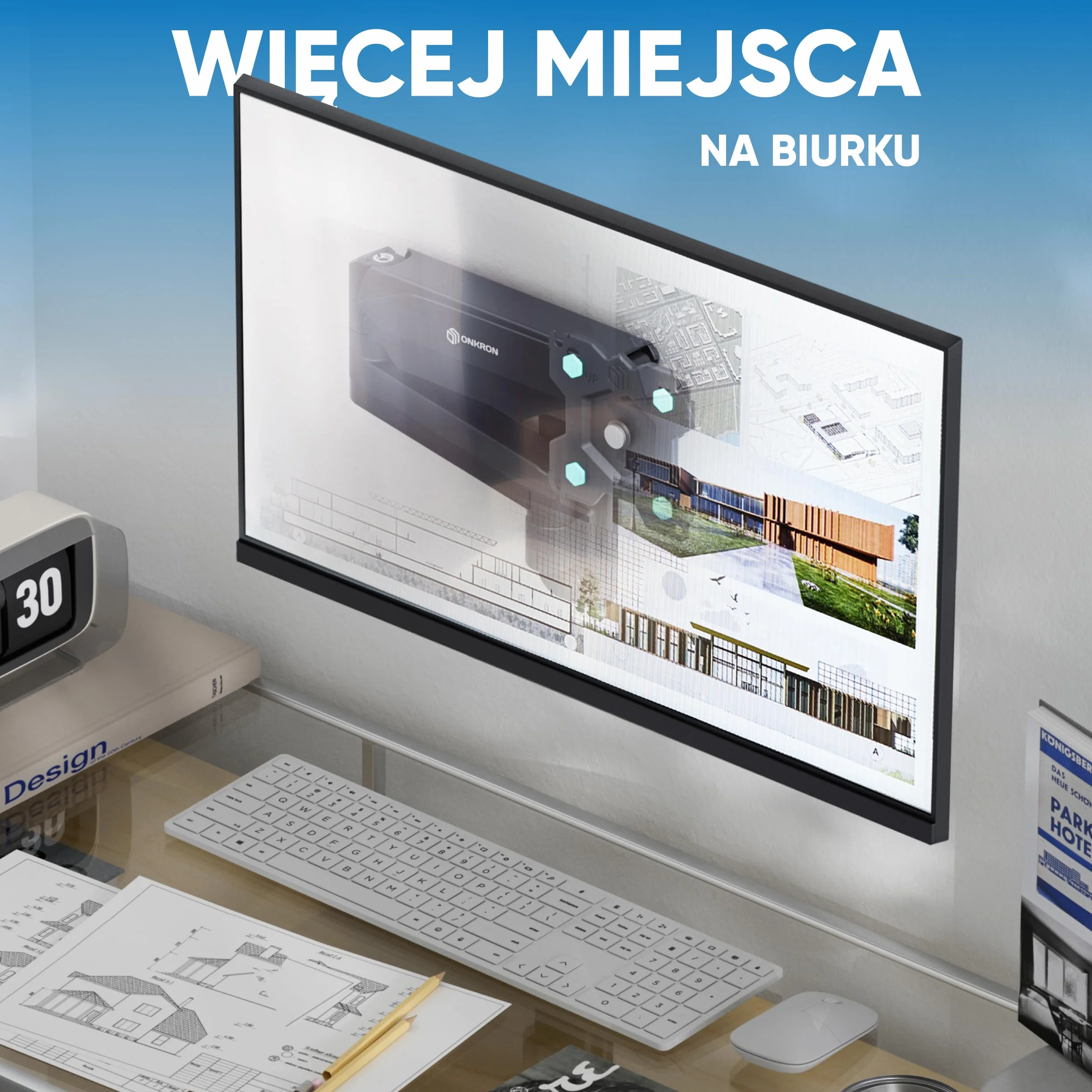 ONKRON Uchwyt monitora i telewizora ściennego (obrotowy, przechylany, rozszerzalny) Ramię monitora ściennego do ekranów 13-32 cali z wiosną gazową VESA 75 x 75-100 x 100 mm i waga maks. 8 kg - G150