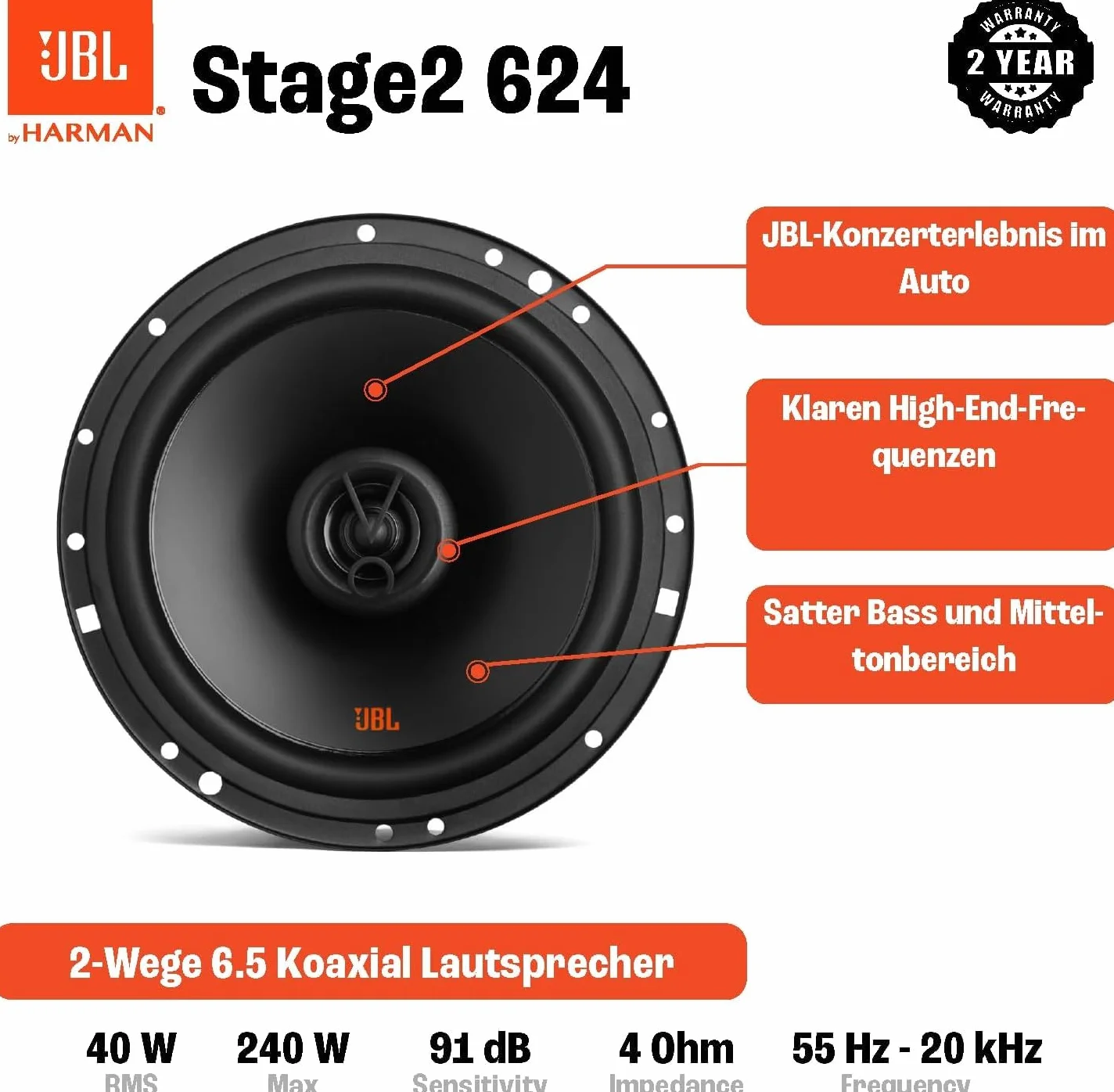 Jbl Stage2 624 STAGE2624 Zestaw Głośników, Czarny, 16 cm
