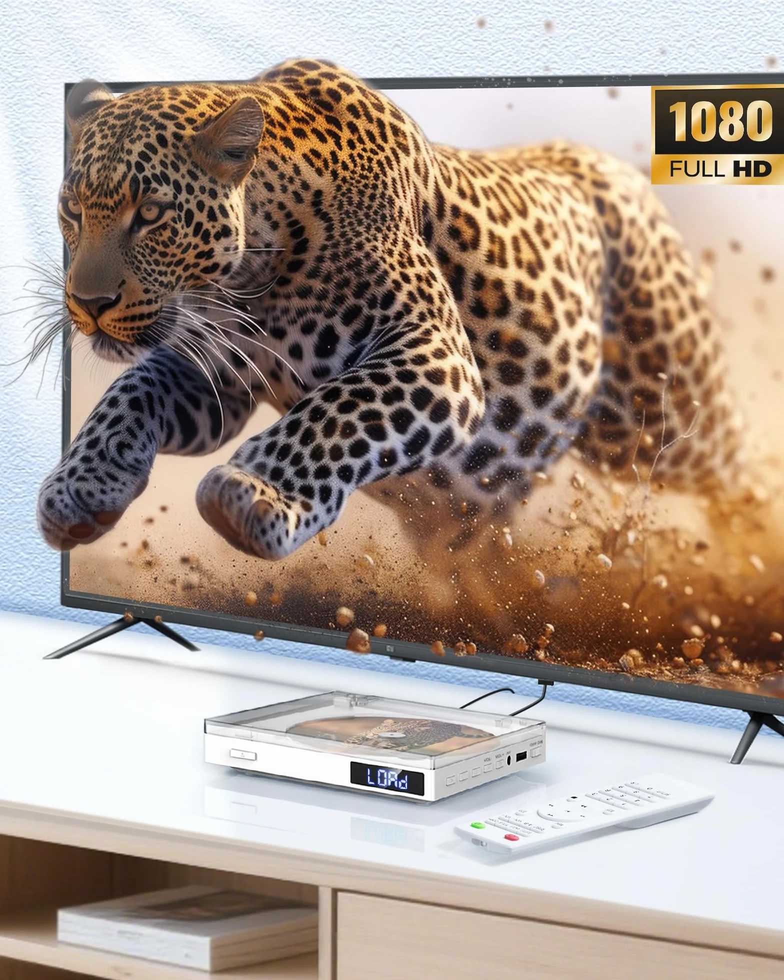Mały odtwarzacz DVD do domu, odtwarzacz DVD HDMI do telewizora, rozdzielczość 1080p Full HD, bez ograniczeń regionalnych, odtwarzanie z pamięci, obsługa USB, pilot zdalnego sterowania, kabel HDMI/RCA