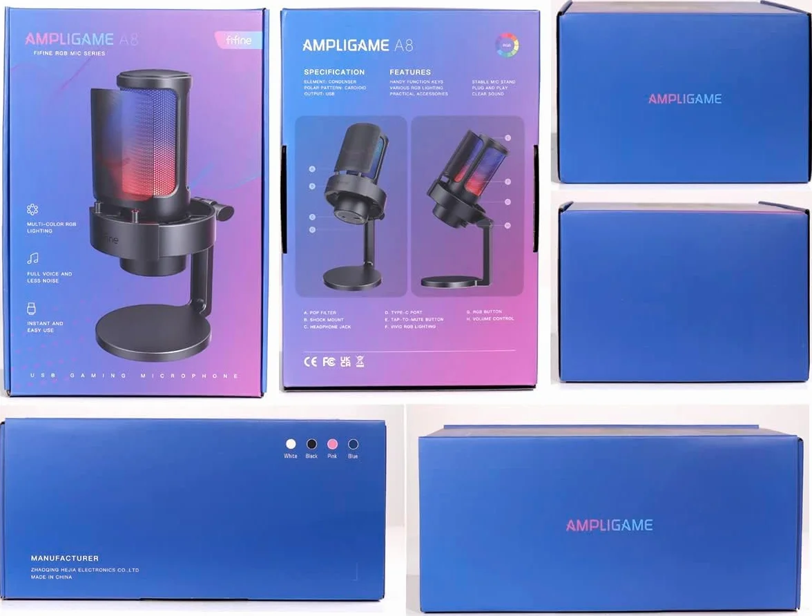 FIFINE Mikrofon USB do komputera, mikrofon gamingowy do streamingu podcastów, mikrofon USB C do PS4, PS5 MAC, ze sterowaniem RGB, wyciszeniem, przyłączem słuchawkowym, filtrem pop