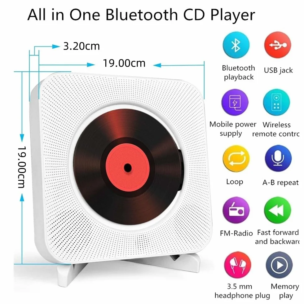 Przenośny odtwarzacz CD Bluetooth Boombox HiFi z pilotem biały