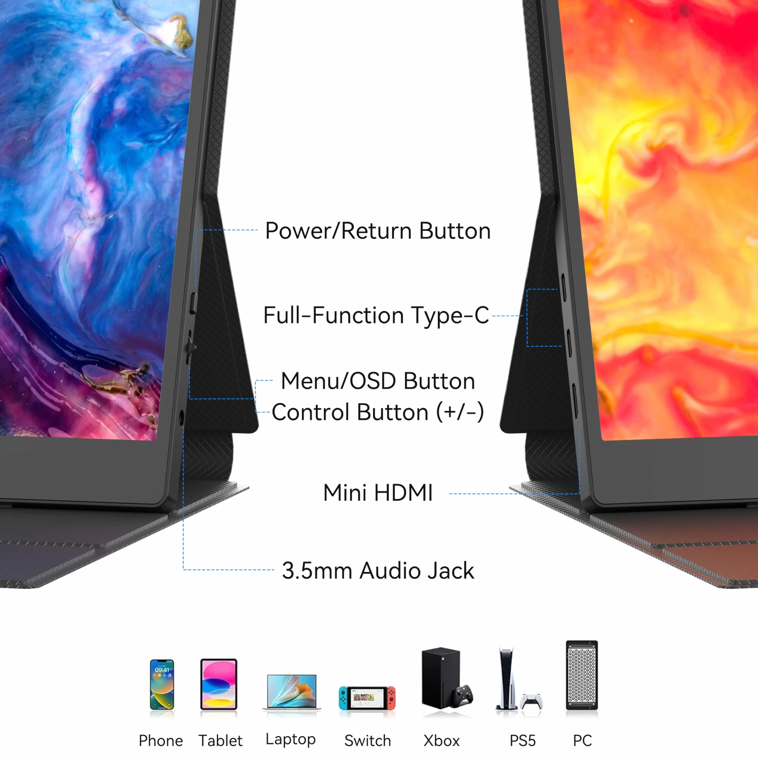 BENFEI Przenośny ekran 15,6" FHD 1080P HDMI/USB-C Ultra cienki IPS HDR, inteligentna obudowa + głośnik, Plug & Play do laptopów, komputerów, telefonów, tabletów, PS5/PS4, Xbox, przełączników