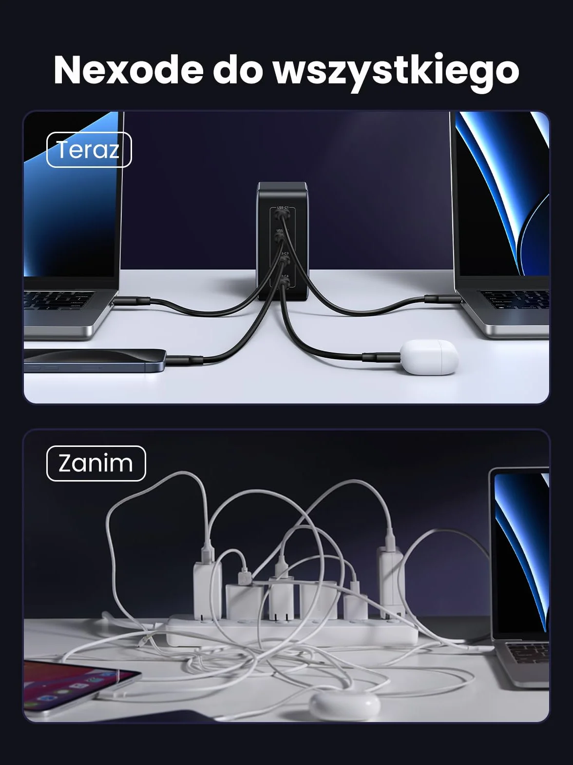 Ładowarka UGREEN Nexode 100W USB C z 4 portami USB-C Zasilacz GaN Ładowarka wielokrotna PD obsługuje PPS 45W kompatybilna z MacBookiem Pro/Air, iPadem Pro/Air, serią iPhone 16-8, Galaxy S24