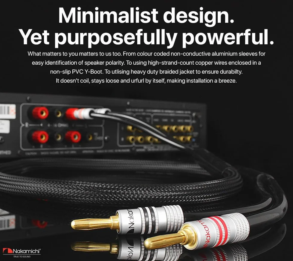 Nakamichi Excel Series pozłacane wtyki bananowe 12AWG 99,9% miedź beztlenowa OFC 2-pak