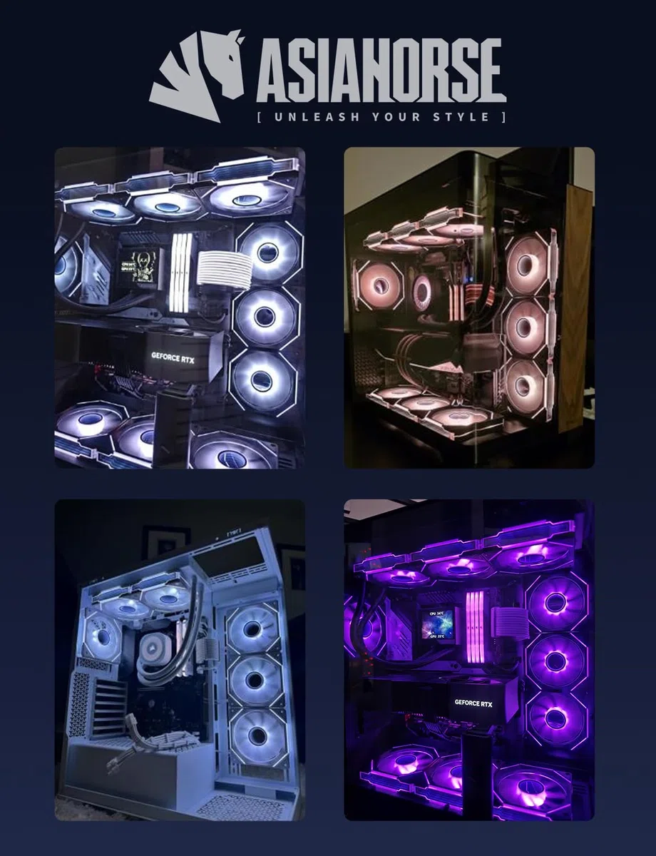 AsiaHorse Wentylator RGB PC 120 mm Reverse Blade wentylator obudowy 3 sztuki [Infinity Mirror] [HDB] 1800 RPM 5 V3PIN ARGB i wentylator 12 V 4-pinowy PWM, żywotność 50 000 godzin, kolor czarny