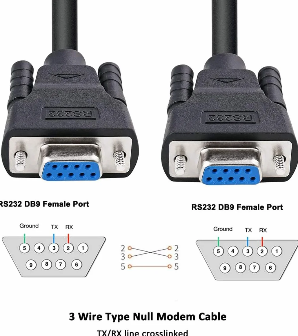 DTECH DB9 RS232 kabel szeregowy gniazdo do gniazda kabel zerowy modemowy krzyżyk TX RX do komunikacji danych (3 m, czarny)