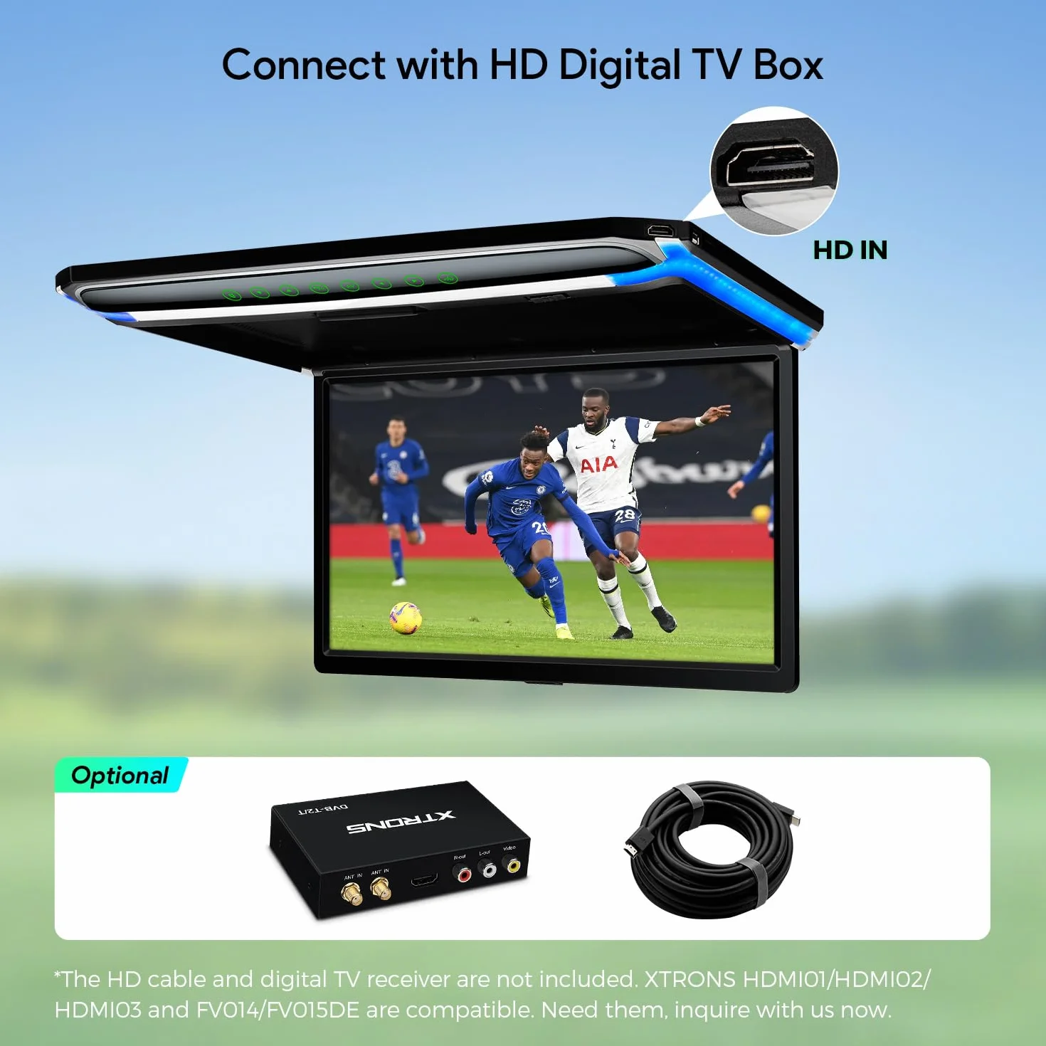 XTRONS 17,3-calowy cyfrowy ekran TFT FHD 1080P samochodowy odtwarzacz sufitowy z HDMI SD USB Infrared FM