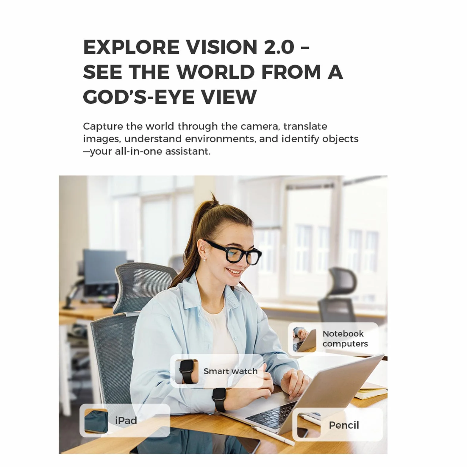 AI Smart Okulary z Aparatem 5MP i Otwartym Głośnikiem, Odtwarzanie Muzyki Bluetooth/przezroczyste Połączenia, Bateria 4H, Unisex na Biuro na Zewnątrz