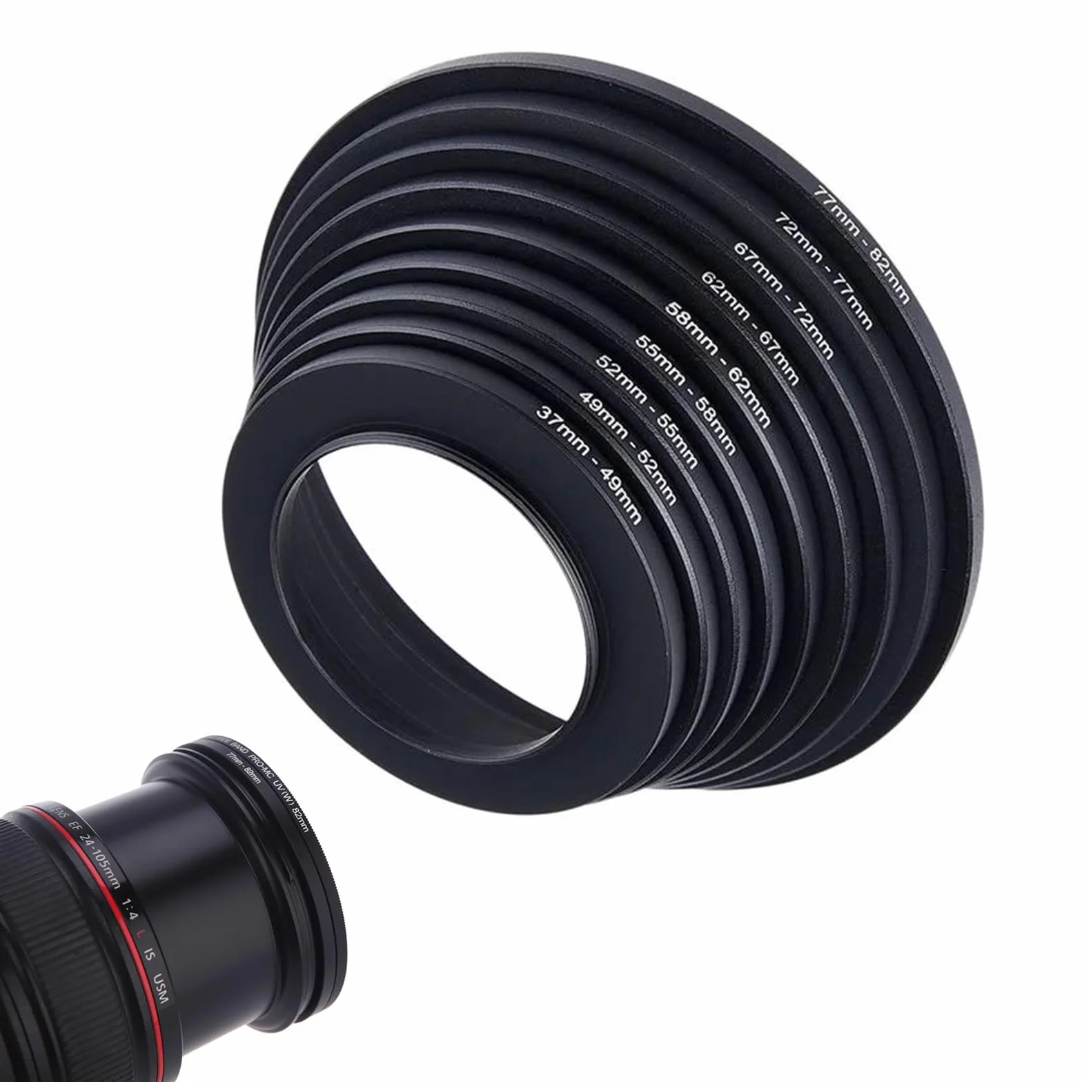 Adapter filtra do aparatu, zestaw pierścieni, metalowy pierścień do obiektywu aparatu, adapter filtra fotograficznego, adapter obiektywu z metalu, adapter do obiektywu, pierścienie redukcyjne,