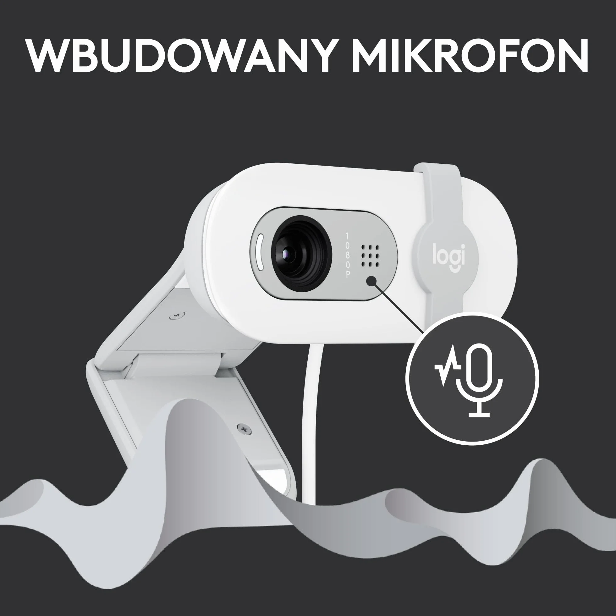 Logitech Brio 100 Full HD Kamera do spotkań i streamowania, automatyczny balans światła, wbudowany mikrofon, osłona migawki, USB-A, do Microsoft Teams, Google Meet, Zoom i innych - Biały