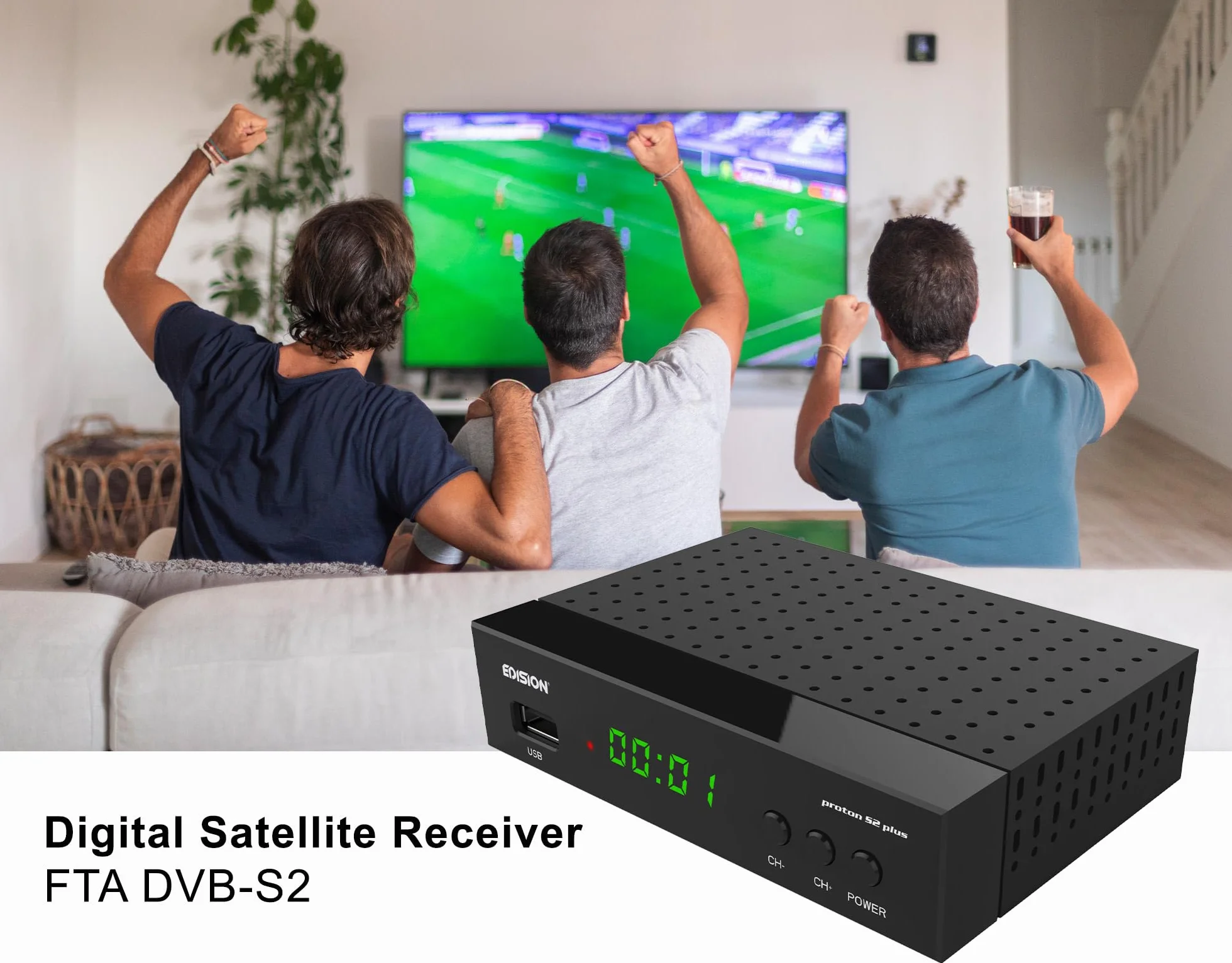 EDISION PROTON S2 plus Full HD Odbiornik satelitarny DVB-S2 FTA Unicable USB WiFi LAN HDMI SCART SPDIF IR
