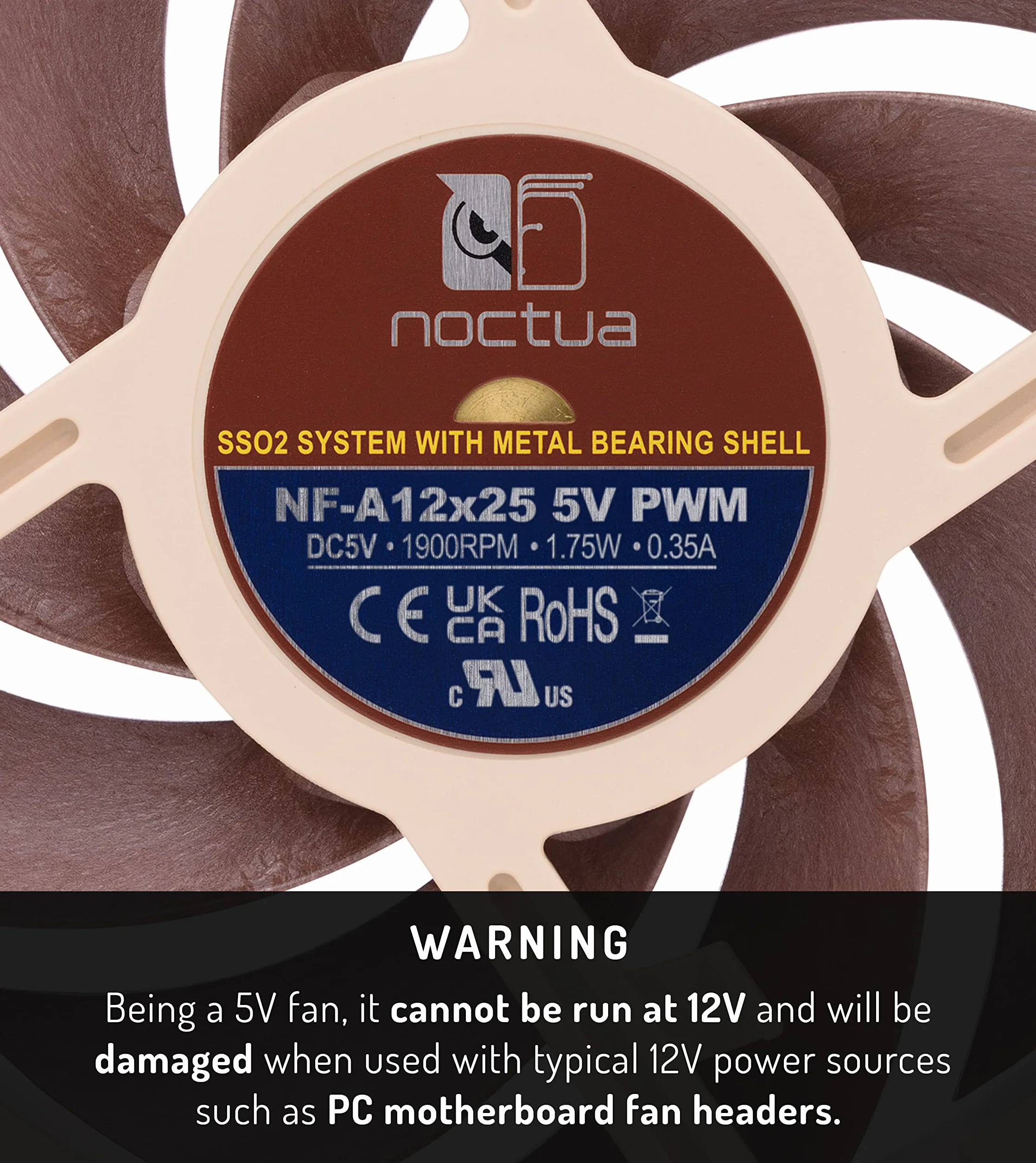 Noctua NF-A12x25 5V PWM 4-Pinowy Cichy Wentylator 120 mm Brązowy