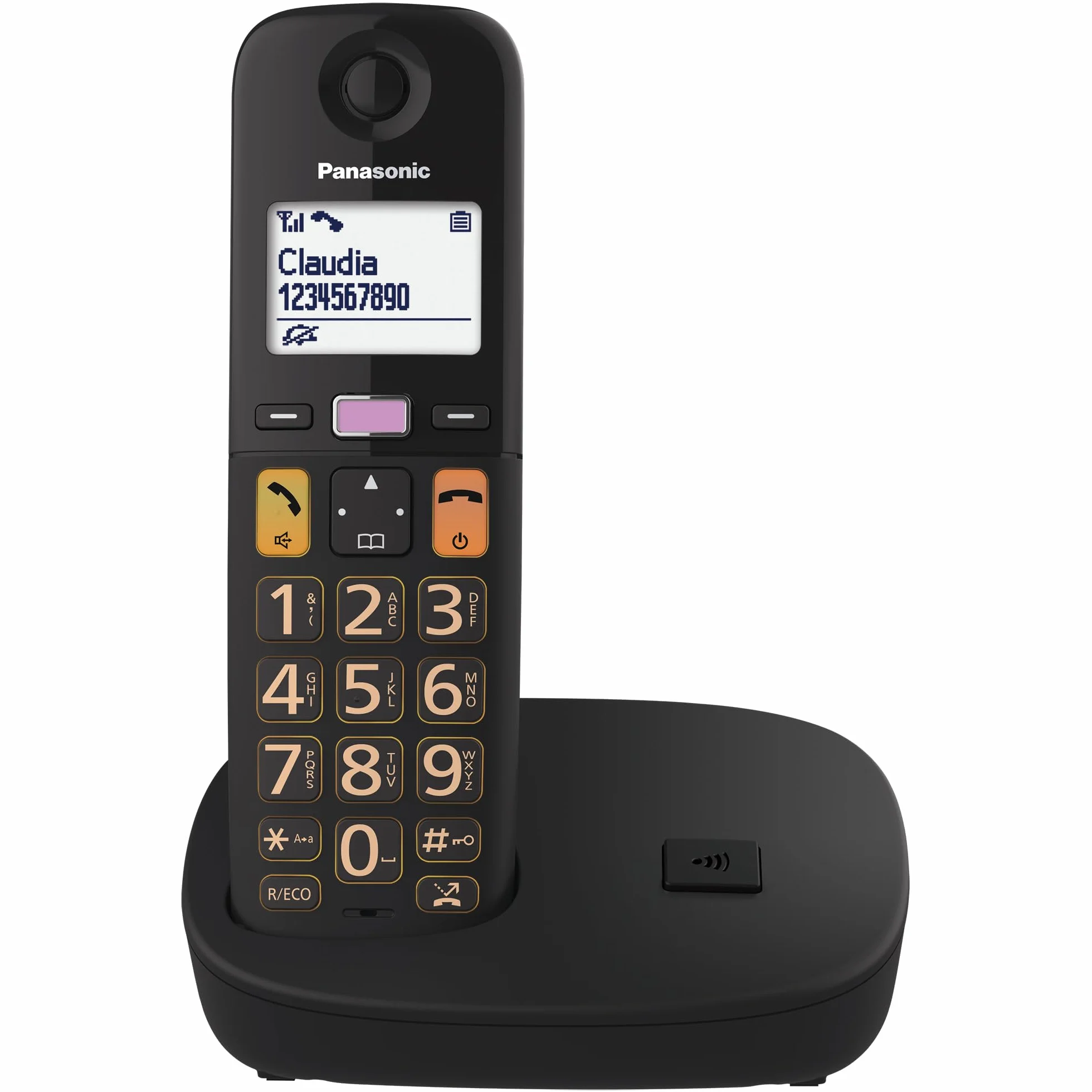 Panasonic KX-TGU110EXB Bezprzewodowy telefon cyfrowy, ekran LCD, duże przyciski, ulubione połączenia, kompatybilny z aparatami słuchowymi, czarny