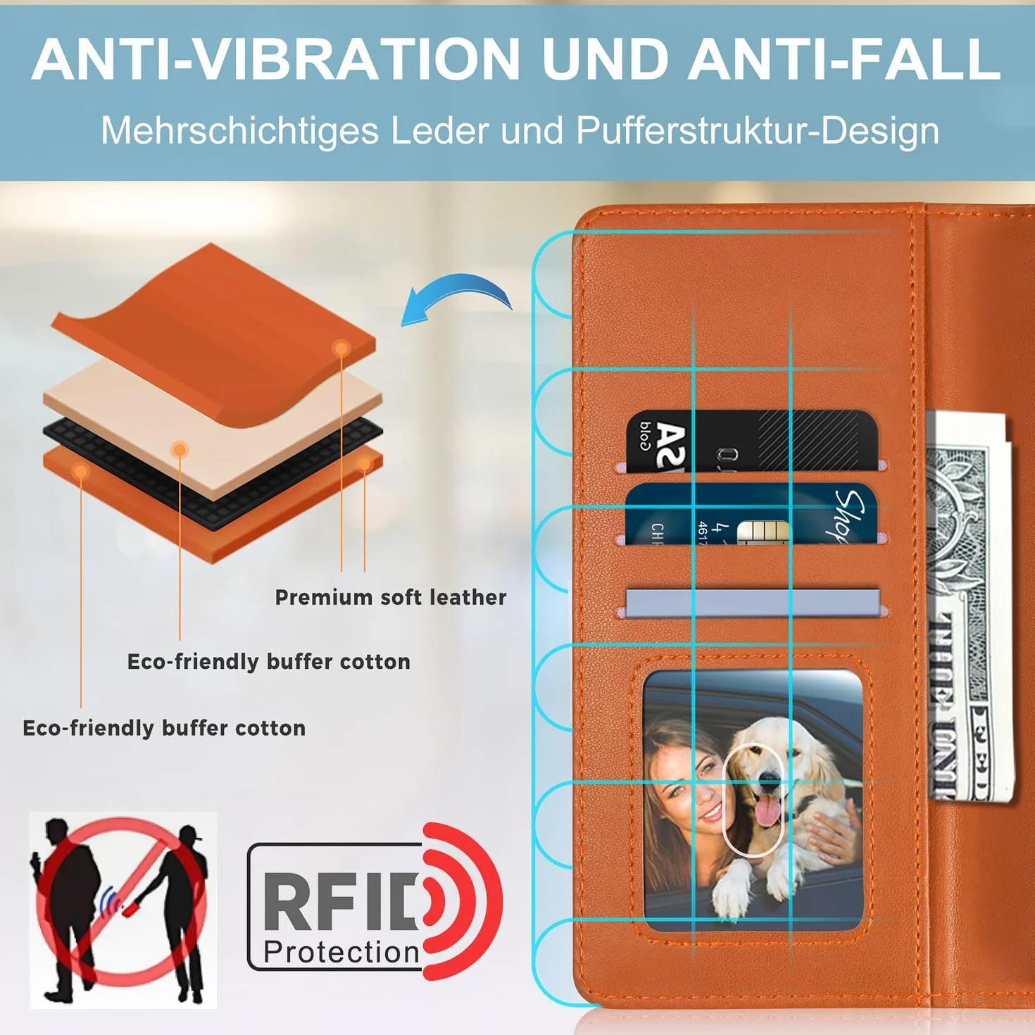 Thorhülle Etui na telefon komórkowy iPhone 11, wysokiej jakości, skórzane, etui ochronne do iPhone 11, etui z przegródką na karty, funkcja stojaka, składane etui z klapką do iPhone 11, pomarańczowe