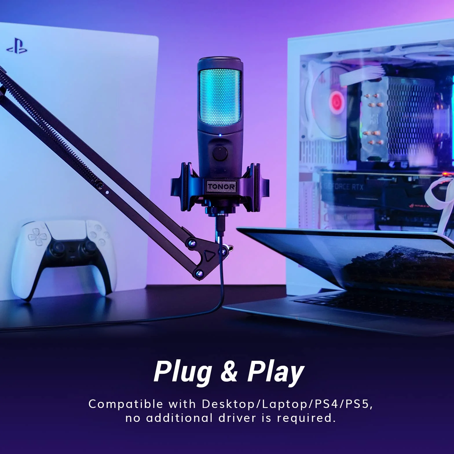 Mikrofon USB do gier, PC Streaming, Podcast Broadcasting, kondensatorowy dla graczy PS4/5, YouTube, Twitch, Studio, TC40