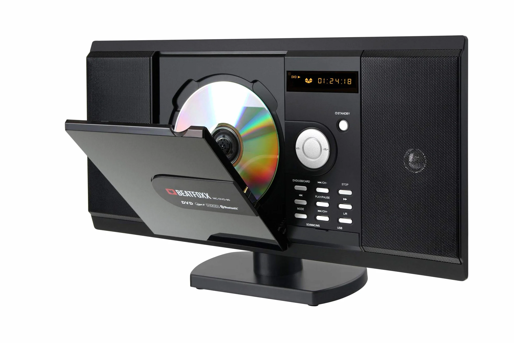MC-DVD-90 kompaktowy zestaw stereo z odtwarzaczem DVD/CD/MP3 (gniazda USB/SD, Bluetooth, HDMI i radio FM/MW, AUX, pilot zdalnego sterowania), kolor czarny
