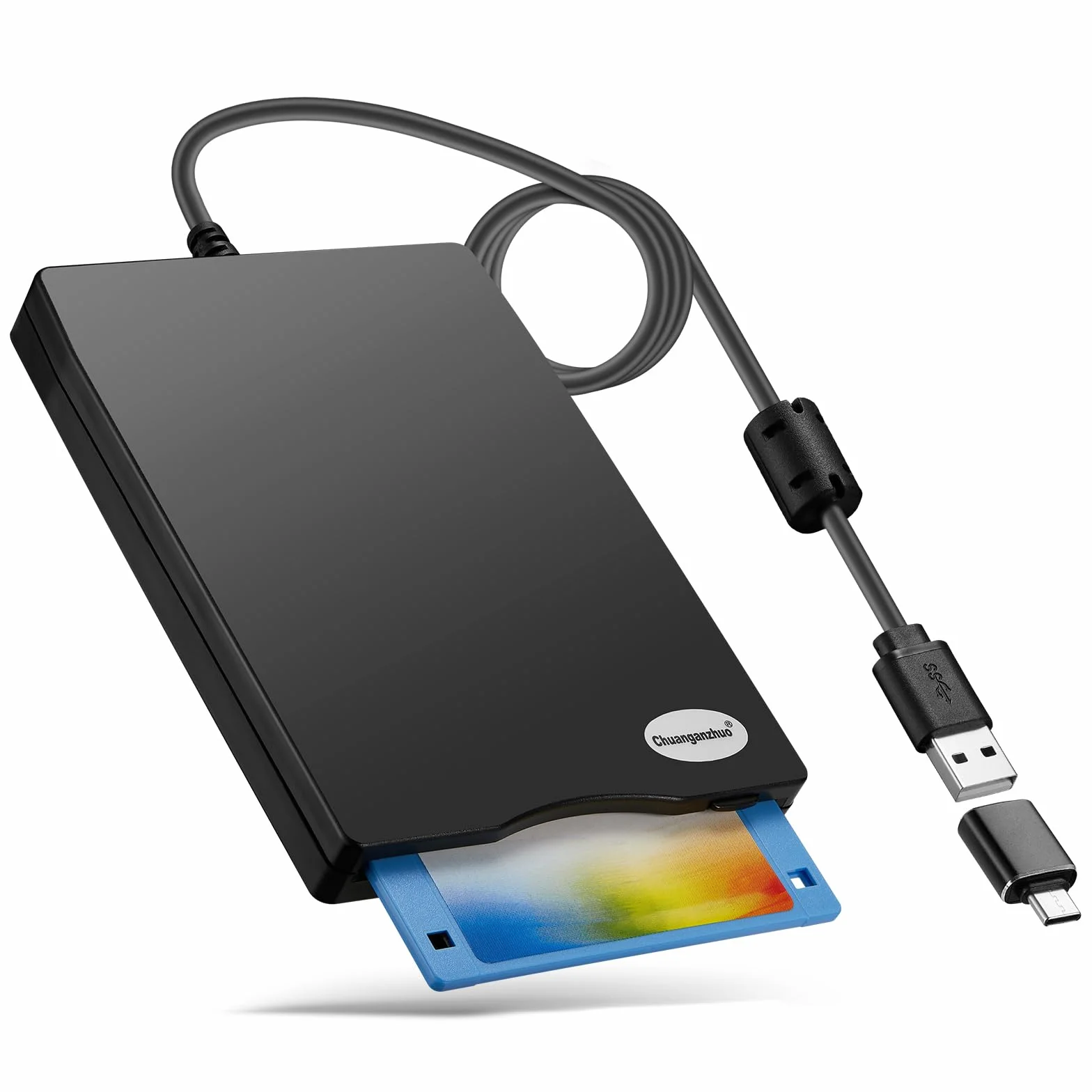 Przenośny zewnętrzny napęd dyskietek USB 3,5 cala 1,44 MB FDD do systemu Windows 2000/XP/Vista/7/8/10 lub Mac, nie wymaga dodatkowego sterownika, plug and play, czarny