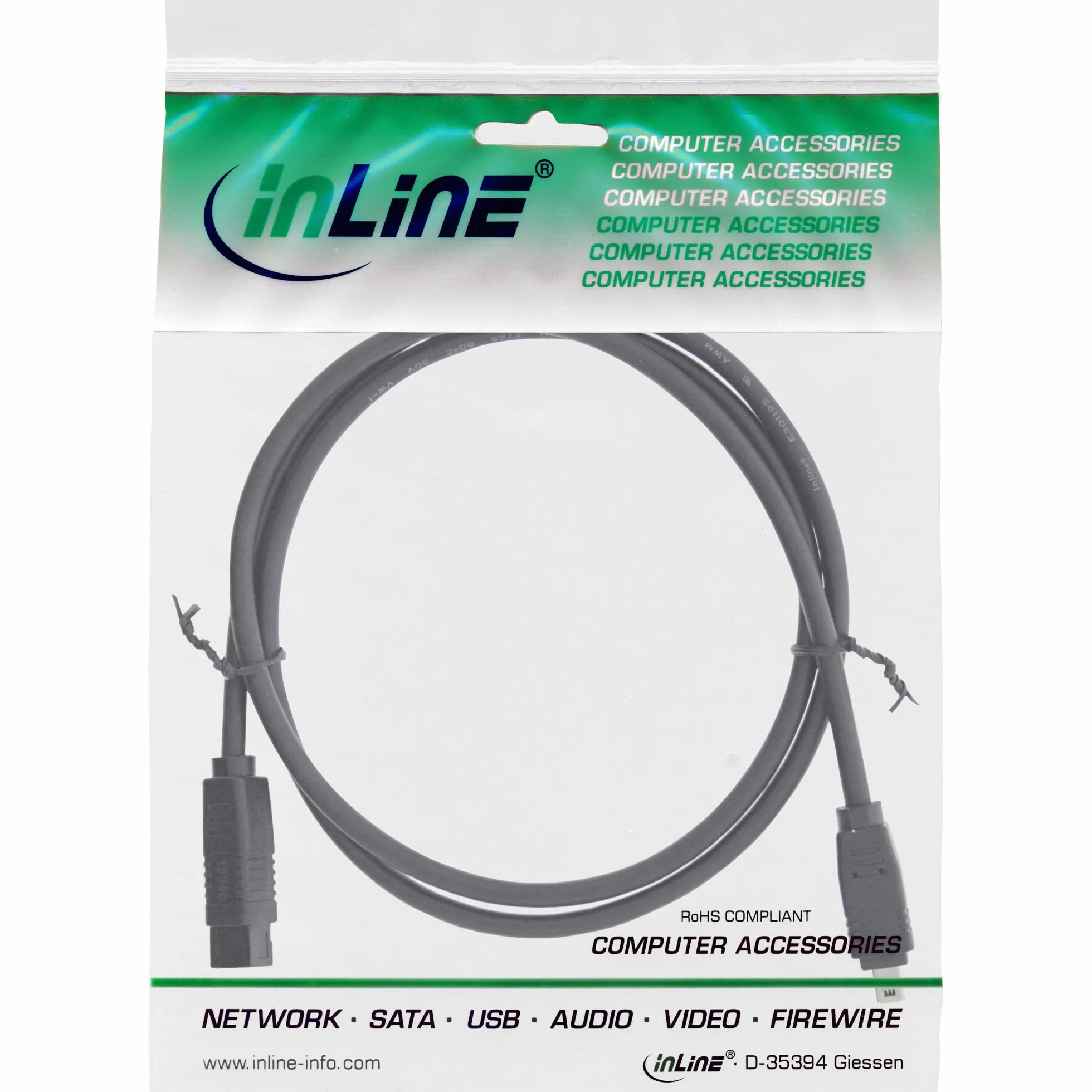 InLine 34902 FireWire kabel, IEEE1394 wtyczka 4-biegunowa do wtyczki 9-biegunowej, czarny, 1,8 m