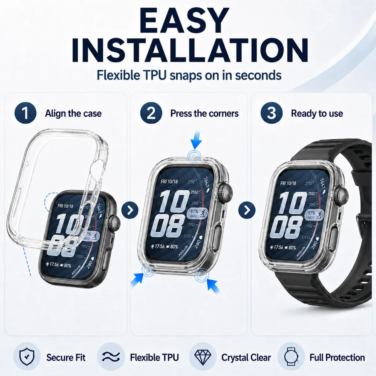 Etui ochronne kompatybilne z Huawei Watch Fit 5 Pro, z elastycznym TPU o wysokiej przejrzystości, folia ochronna na wyświetlacz [pełna ochrona], odporne na zarysowania i uderzenia etui