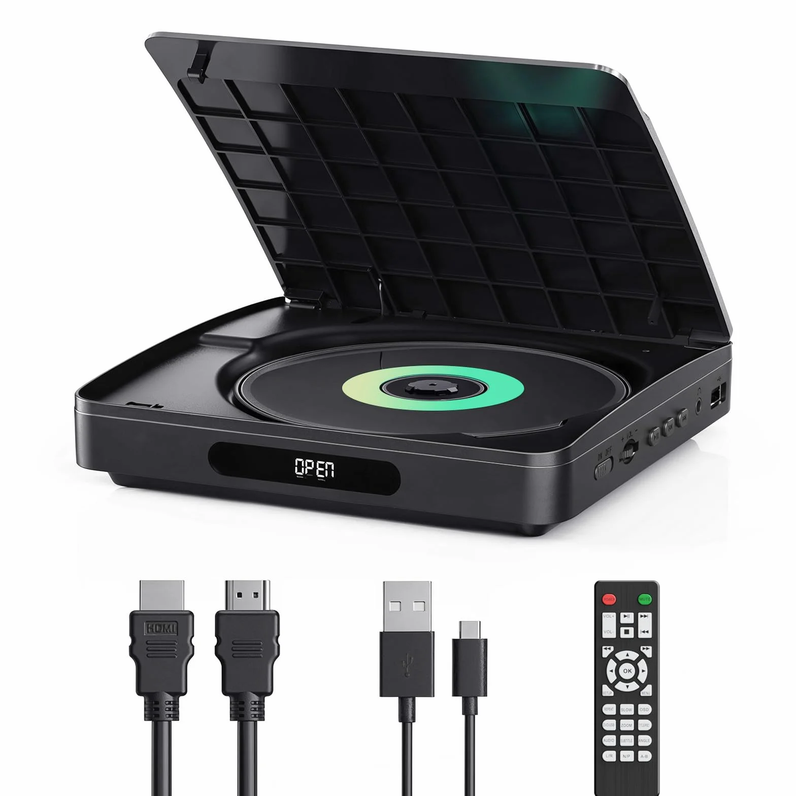Mini odtwarzacz DVD do telewizora z kablem HDMI – skalowanie HD bez regionu, funkcja pamięci, HDMI-Sync, kompatybilny z różnymi formatami płyt (nie Blu-Ray)
