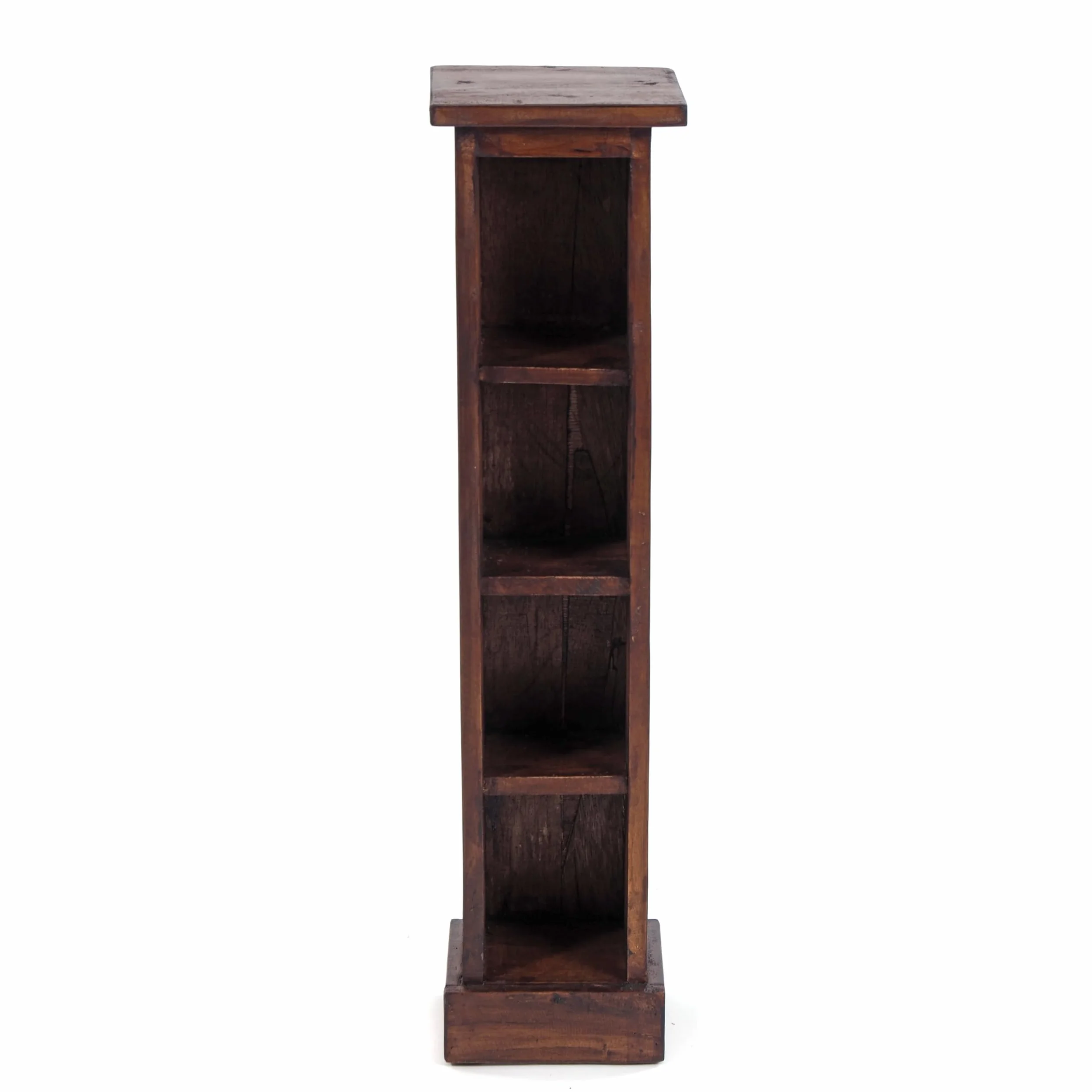 DESIGN DELIGHTS Rustykalny drewniany regał na płyty CD Tower | lite drewno mahoń, 75 x 18 x 14,5 cm (wys. x szer. x gł.) | drewniany regał z 4 półkami, przechowywanie płyt CD | kolor: 02 jasnobrązowy