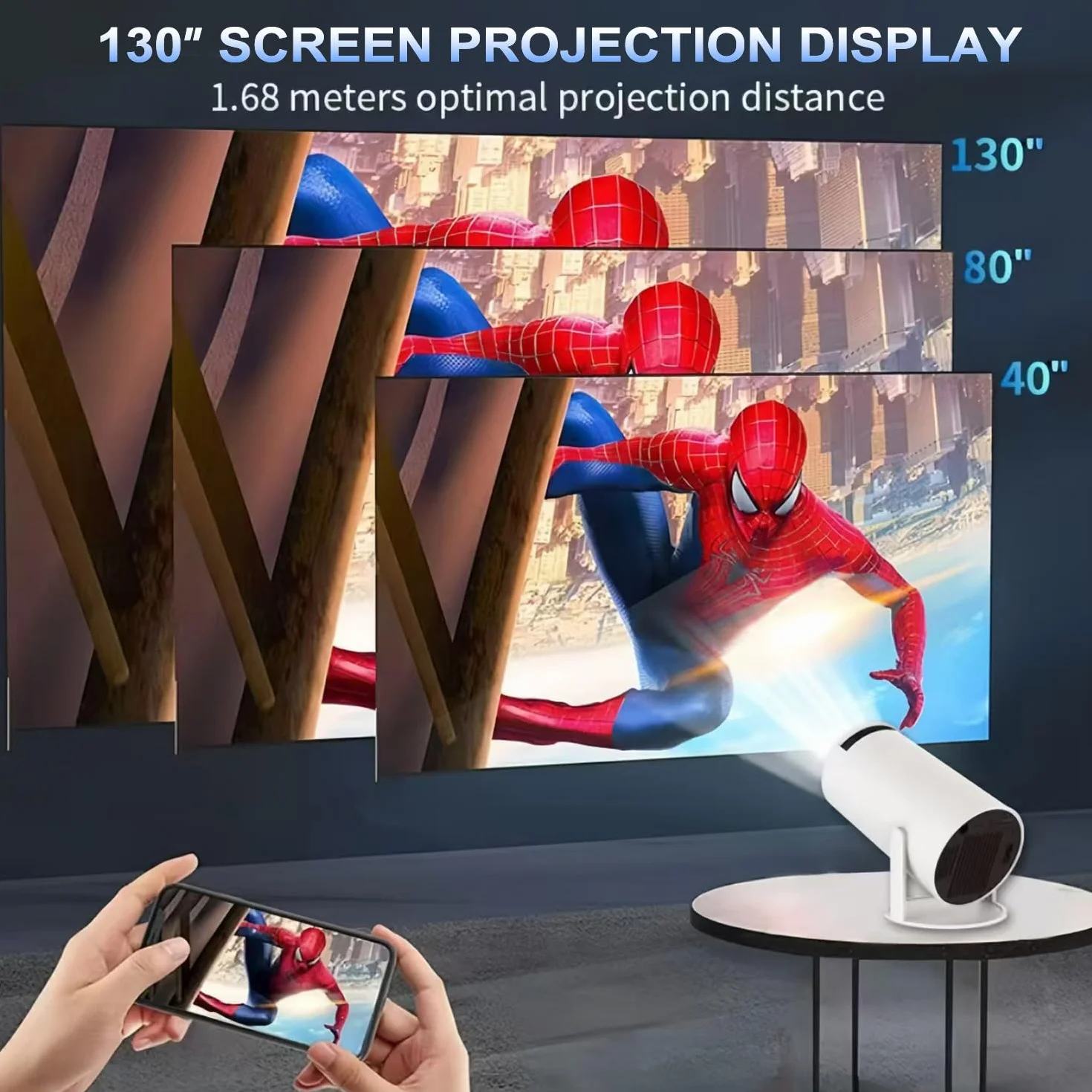 Projektor mini FHD 4K, przenośny projektor wideo WiFi 6 BT5.2, korekcja trapezu, obrót o 180°, kompatybilny z telefonem/PC/HDMI/USB/PS5 [aplikacja]