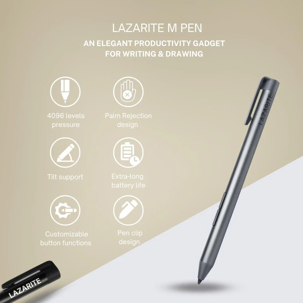 LAZARITE M Pen Grey, aktywny rysik do Microsoft Surface, Lenovo Flex 5/14, Yoga 7i/9i, HP Envy x360, Pavilion x360, Spectre x360, 4096 czułość nacisku
