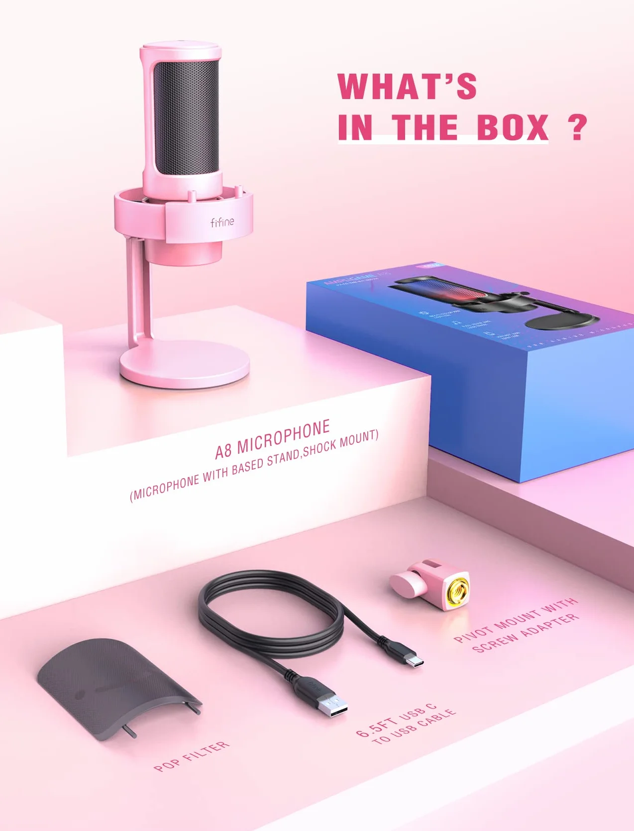 FIFINE Mikrofon USB do komputera, mikrofon gamingowy do streamingu podcastów, mikrofon USB C do PS4, PS5 MAC, ze sterowaniem RGB, wyciszeniem, przyłączem słuchawkowym, filtrem pop