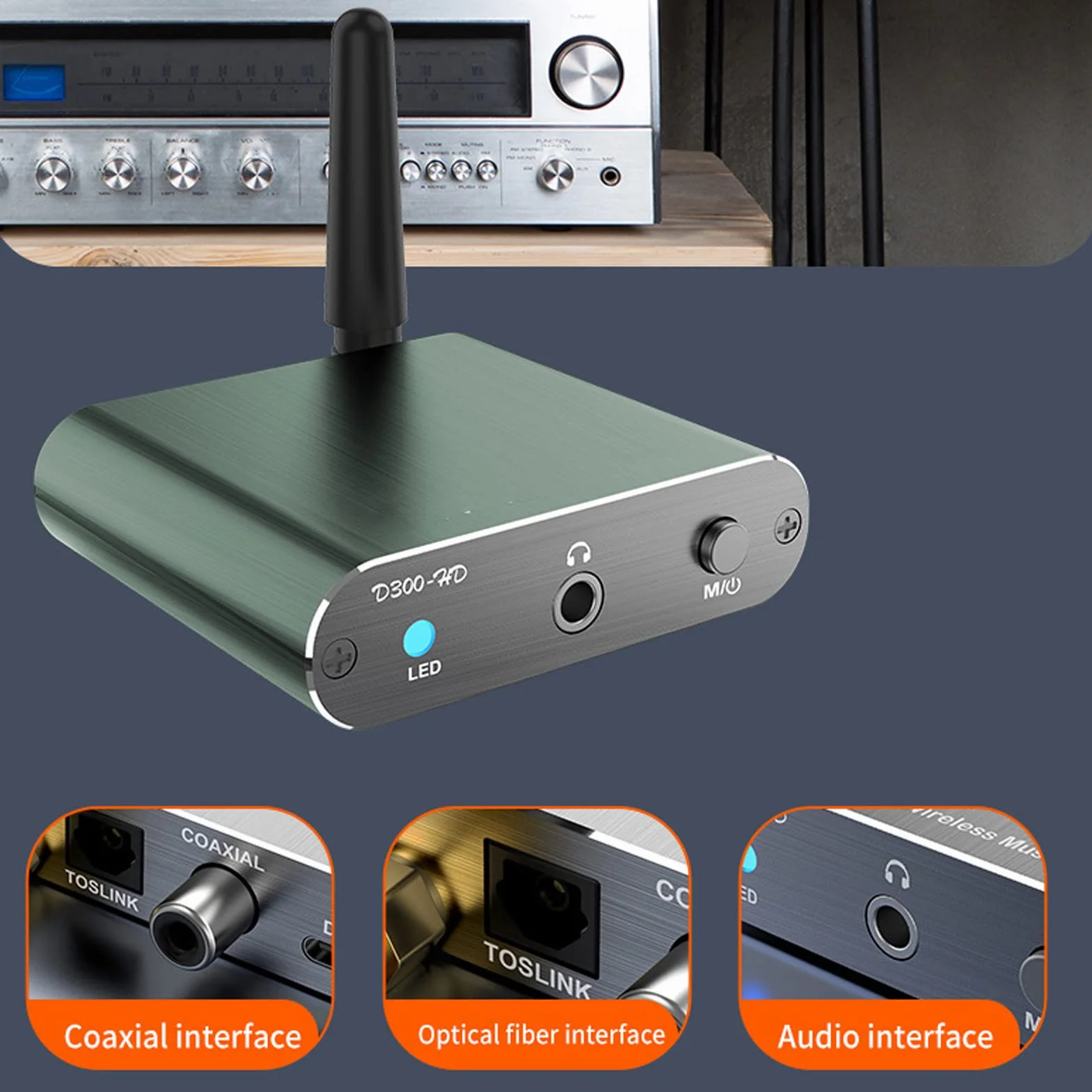 Odbiornik Bluetooth 5.2 Adapter Audio HiFi z APTX Niskie Opóźnienie Dalekiego Zasięgu Optyczne Koncentryczne AUX