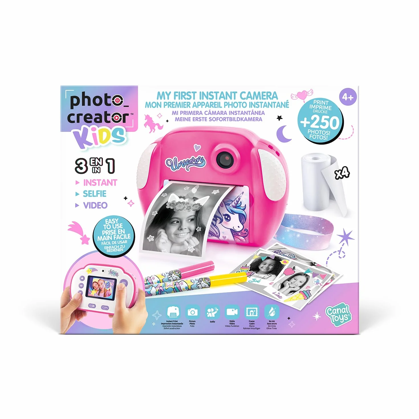 Canal Toys Aparat do natychmiastowego druku fotograficznego selfie wideo papier termiczny 250 zdjęć Wyświetlacz LCD CLK 013 różowy