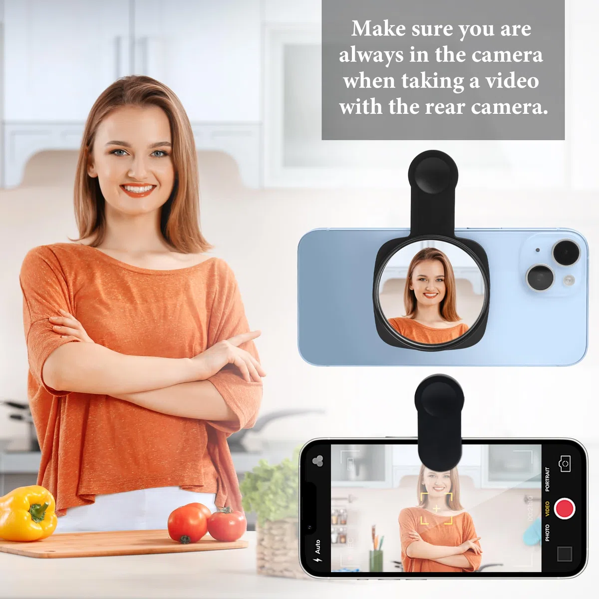 Lusterko do selfie z tyłu telefonu – zobacz, jak wyglądasz w tylnej kamerze – do zdjęć w wysokiej rozdzielczości (czarne)
