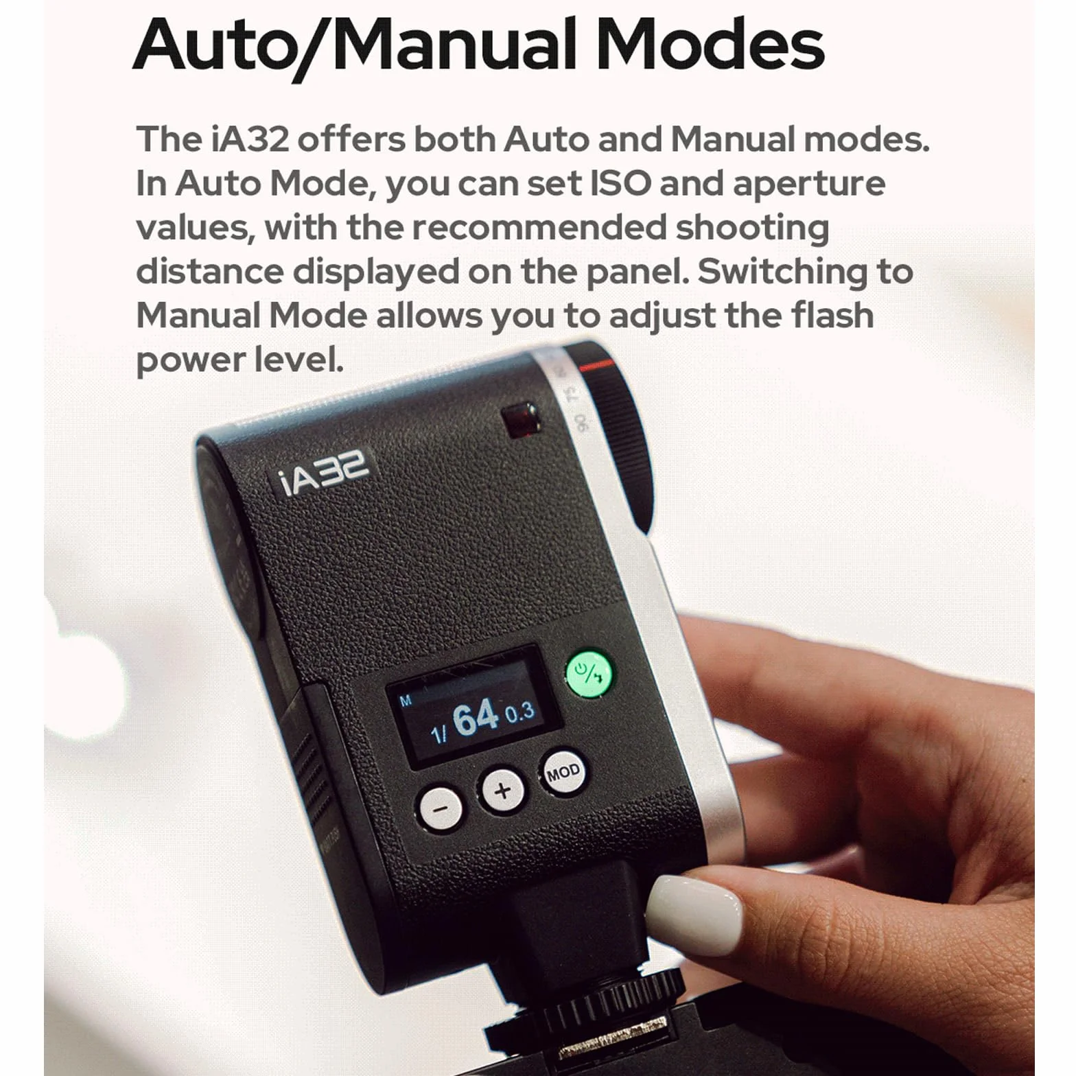 Godox iA32 iFlash kamera błyskowa Mini Speedlite GN15 A/M tryb z optycznym wyzwalaczem S1/S2 przechylana głowica lampy błyskowej do aparatu Fuji, Canon, Nikon, Sony, Olympus, Panasonic
