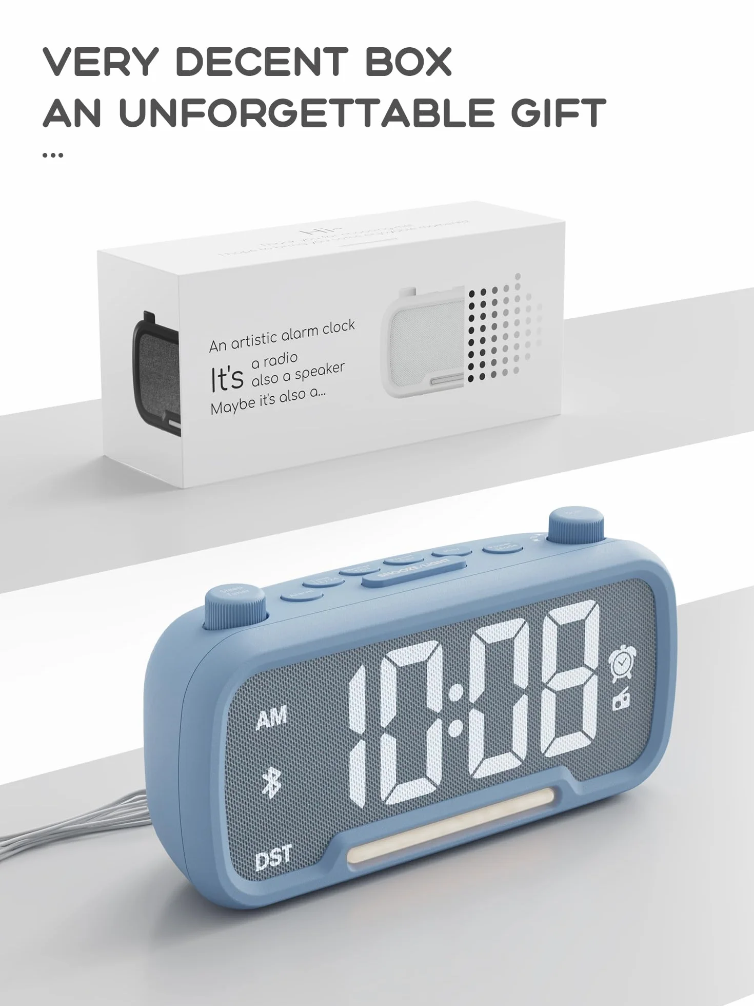 ROCAM Budzik z lampką nocną zegar LED radio FM cyfrowe zasilanie sieciowe ściemnianie USB Typ-C DST Nap timer zapasowa bateria
