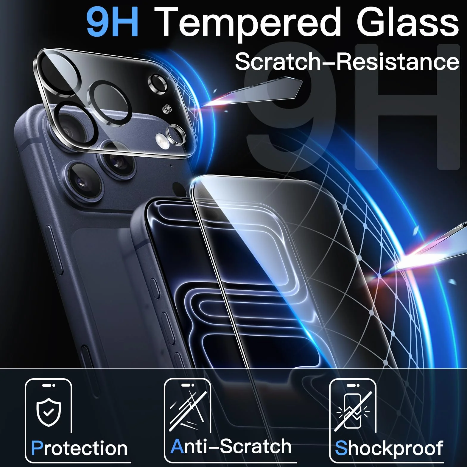 JETech Ochraniacz Ekranu dla iPhone 17 Pro 6,3 Cala z Ochraniacz Obiektywu Aparatu, Narzędzie Łatwej Instalacyjne, Twardości 9H Szkło Hartowane Film, HD Przejaśniać, 2 Sztuki Każdy