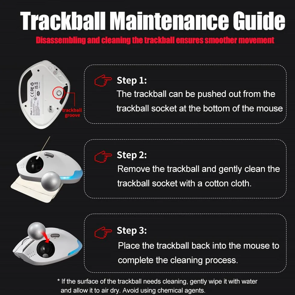 Zelotes Mysz bezprzewodowa z trackball 4800 DPI BT 5.0/3.0 + 2,4G ergonomiczna biała