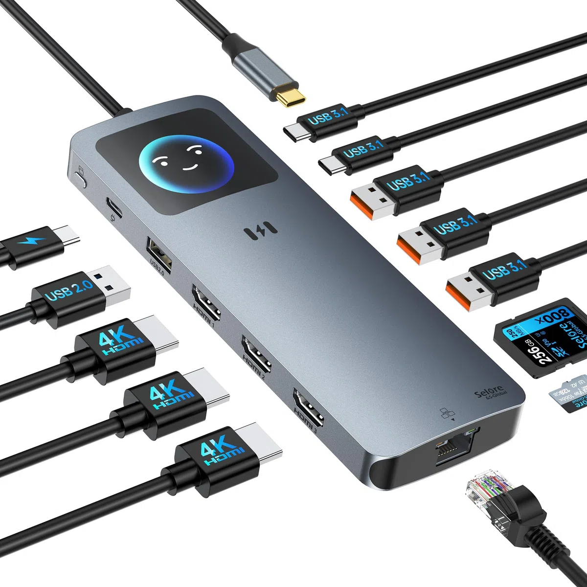 Stacja dokująca USB C 3 HDMI 13 w 1 Hub Triple Display 4K, 2,5G Ethernet, PD 100W, USB 3.1 10Gbps dla Dell HP