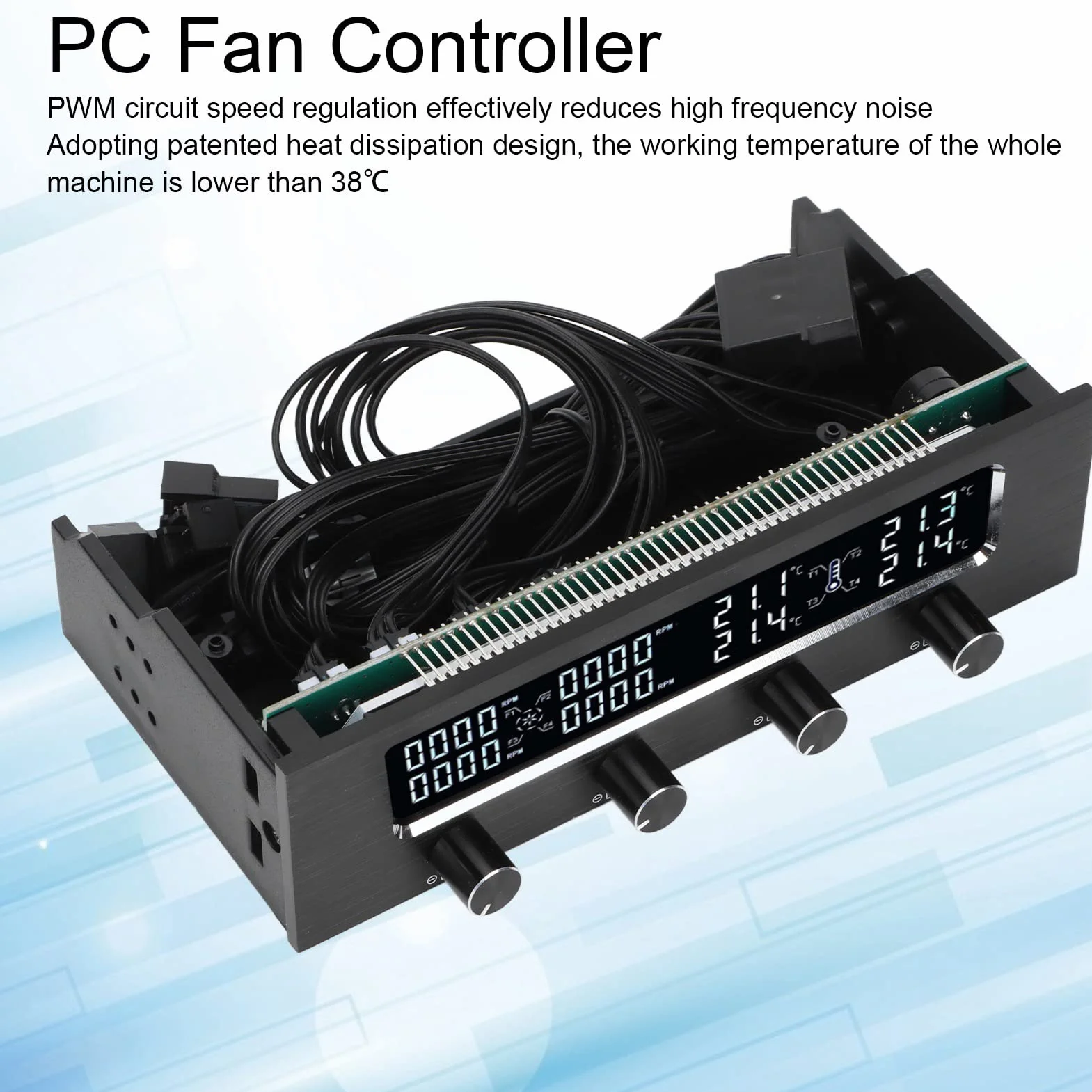 PUSOKEI Kontroler wentylatora PC regulator prędkości wentylatora z wyświetlaczem LCD regulator temperatury